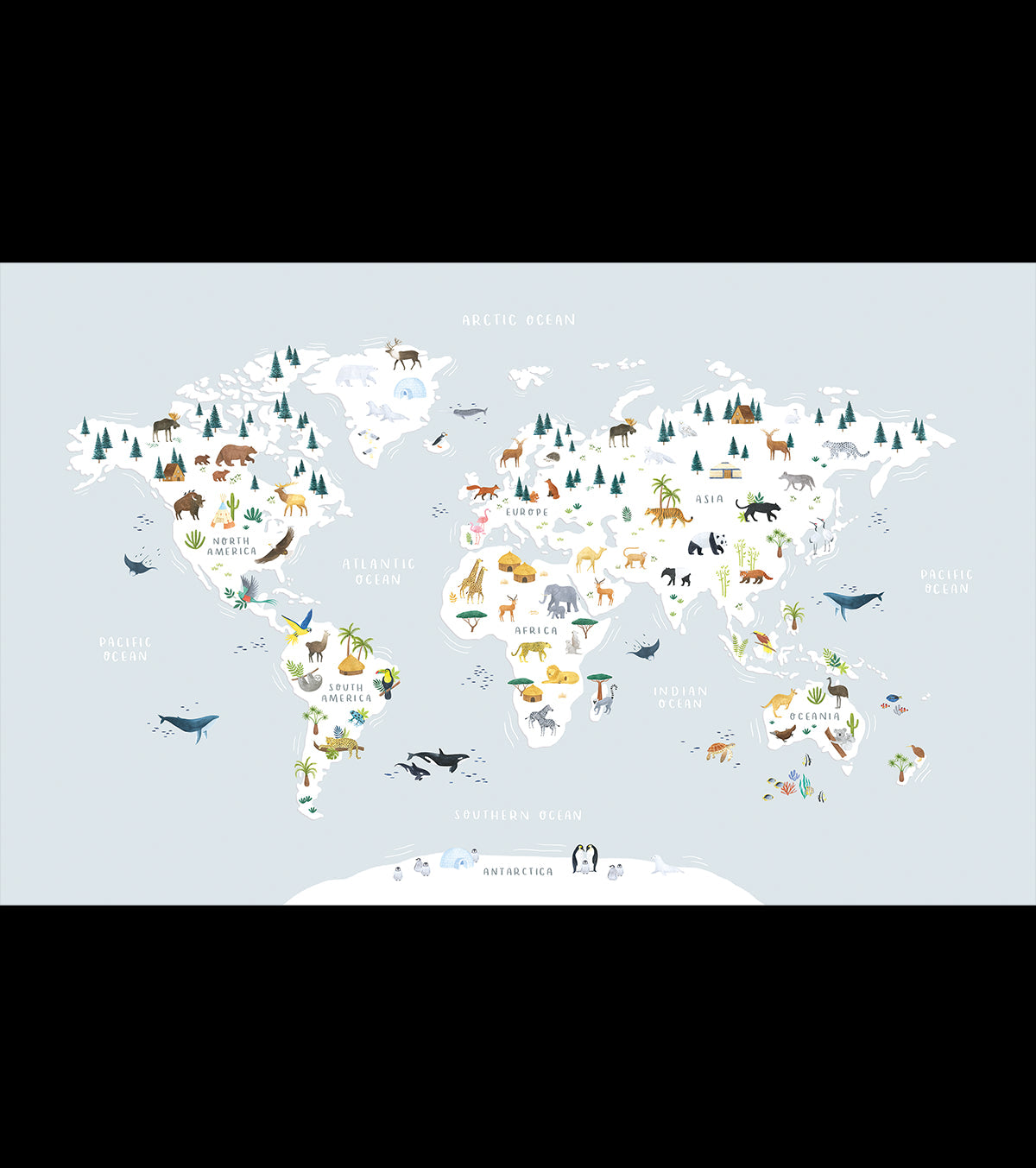 Living Earth - Panoramic Wallpaper - Animal World Map