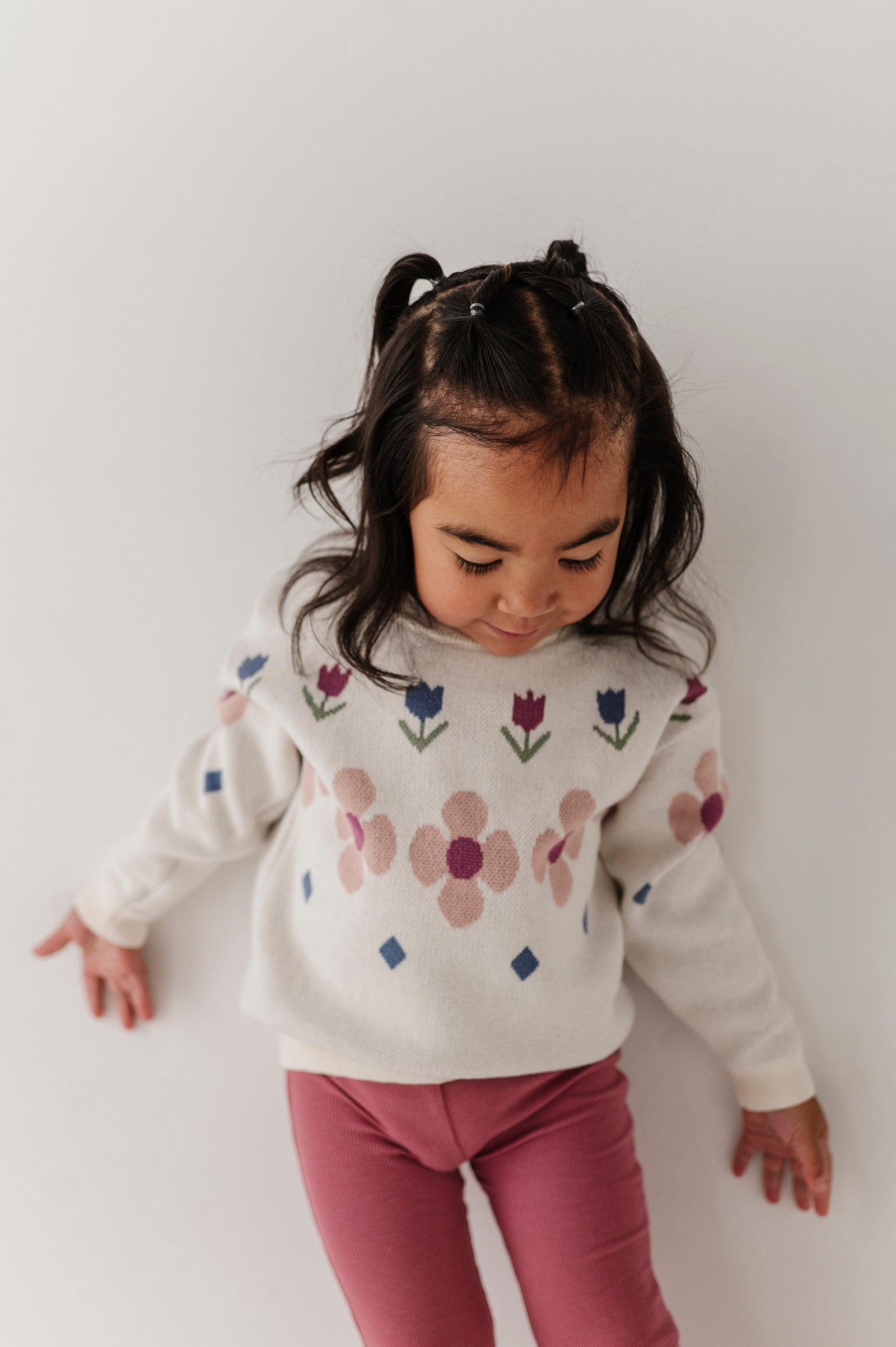 Girls Knit Sweater In Tulip Intarsia