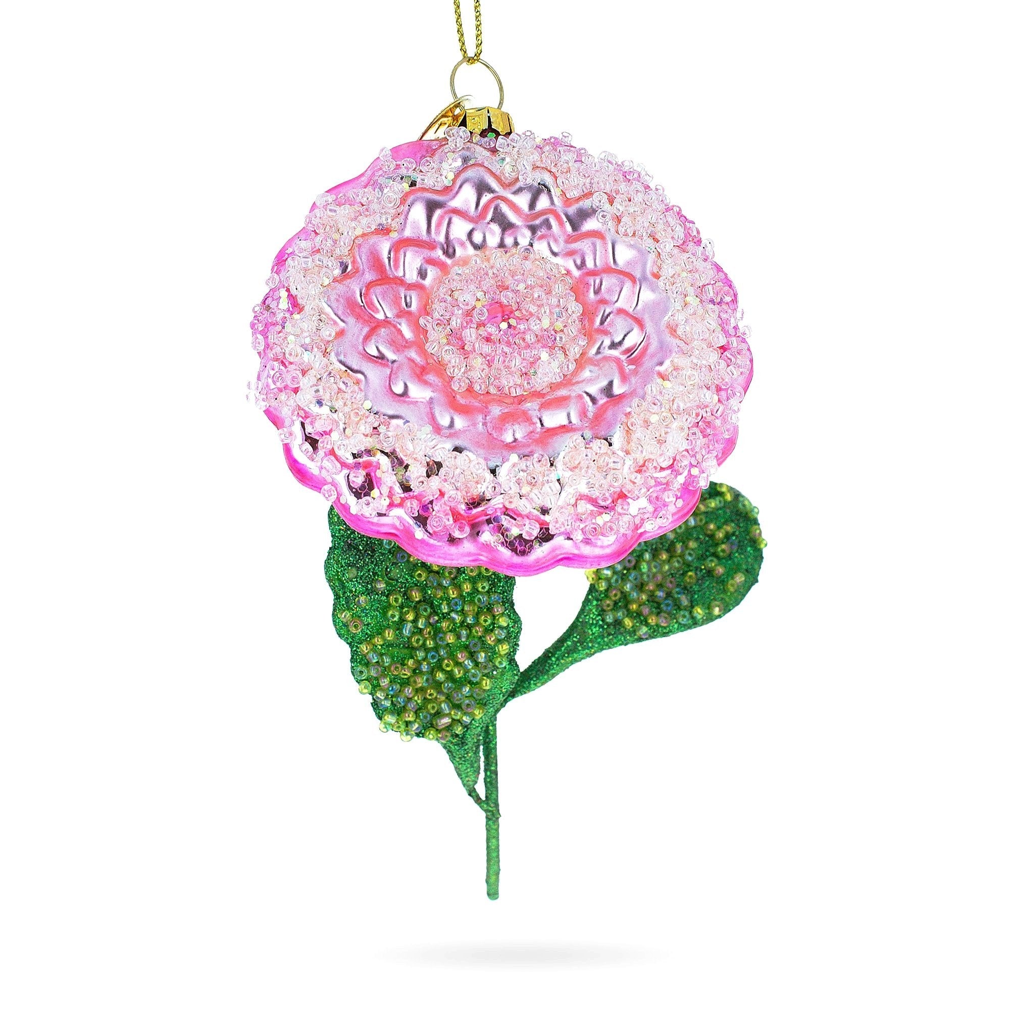 Delicate Pink Flower With Colorful Beads - Blown Glass Christmas Ornament