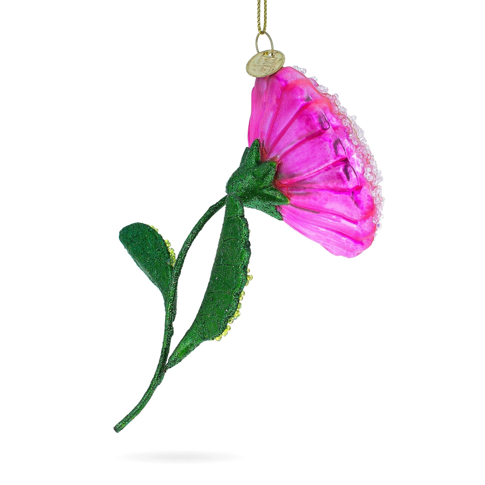 Delicate Pink Flower With Colorful Beads - Blown Glass Christmas Ornament