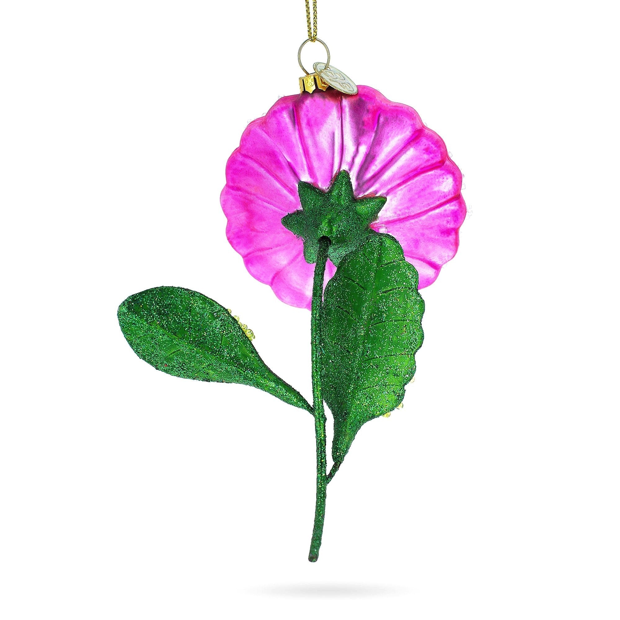 Delicate Pink Flower With Colorful Beads - Blown Glass Christmas Ornament