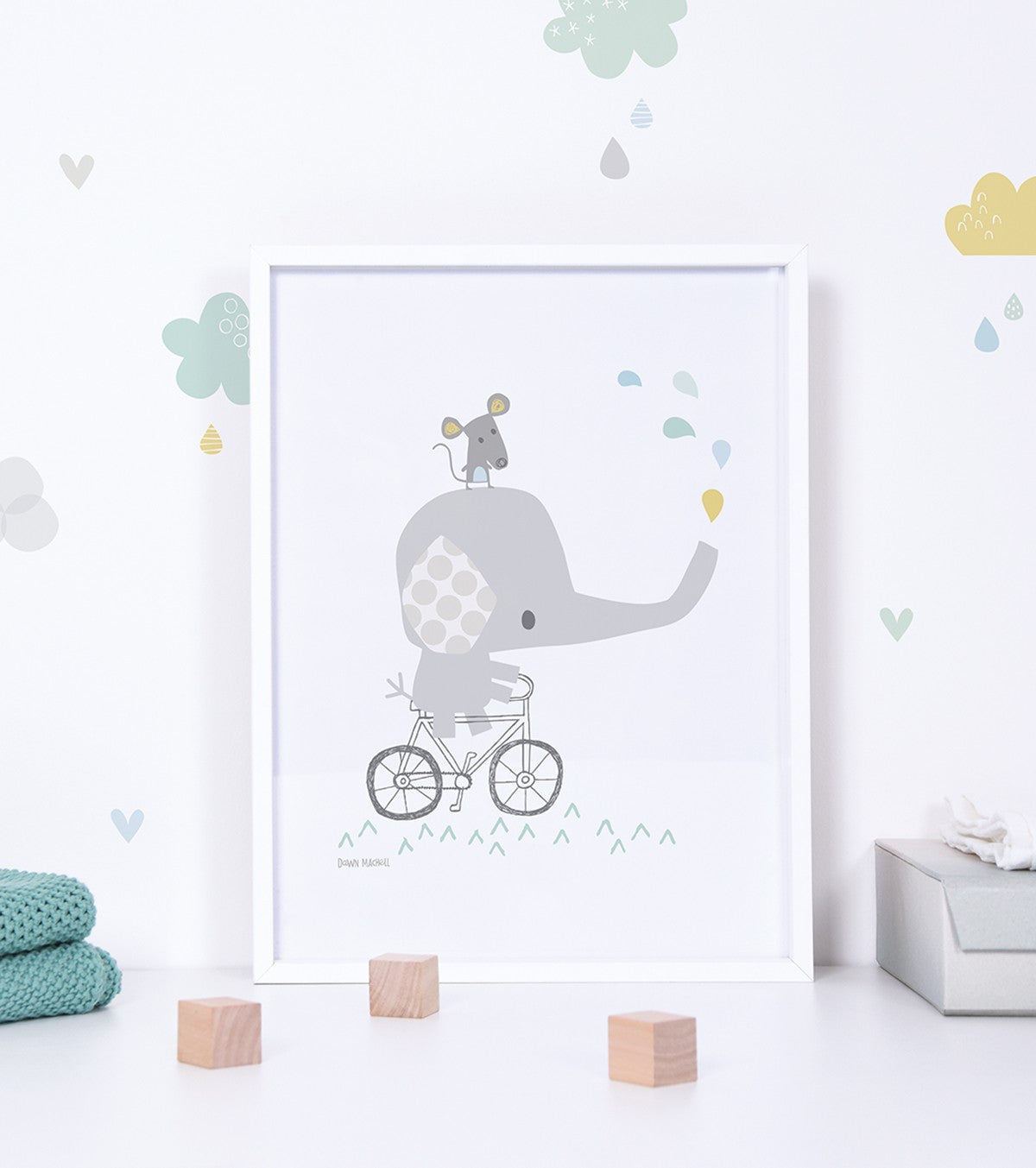 SMILE IT'S RAINING - Children's poster - Elephant on his bike