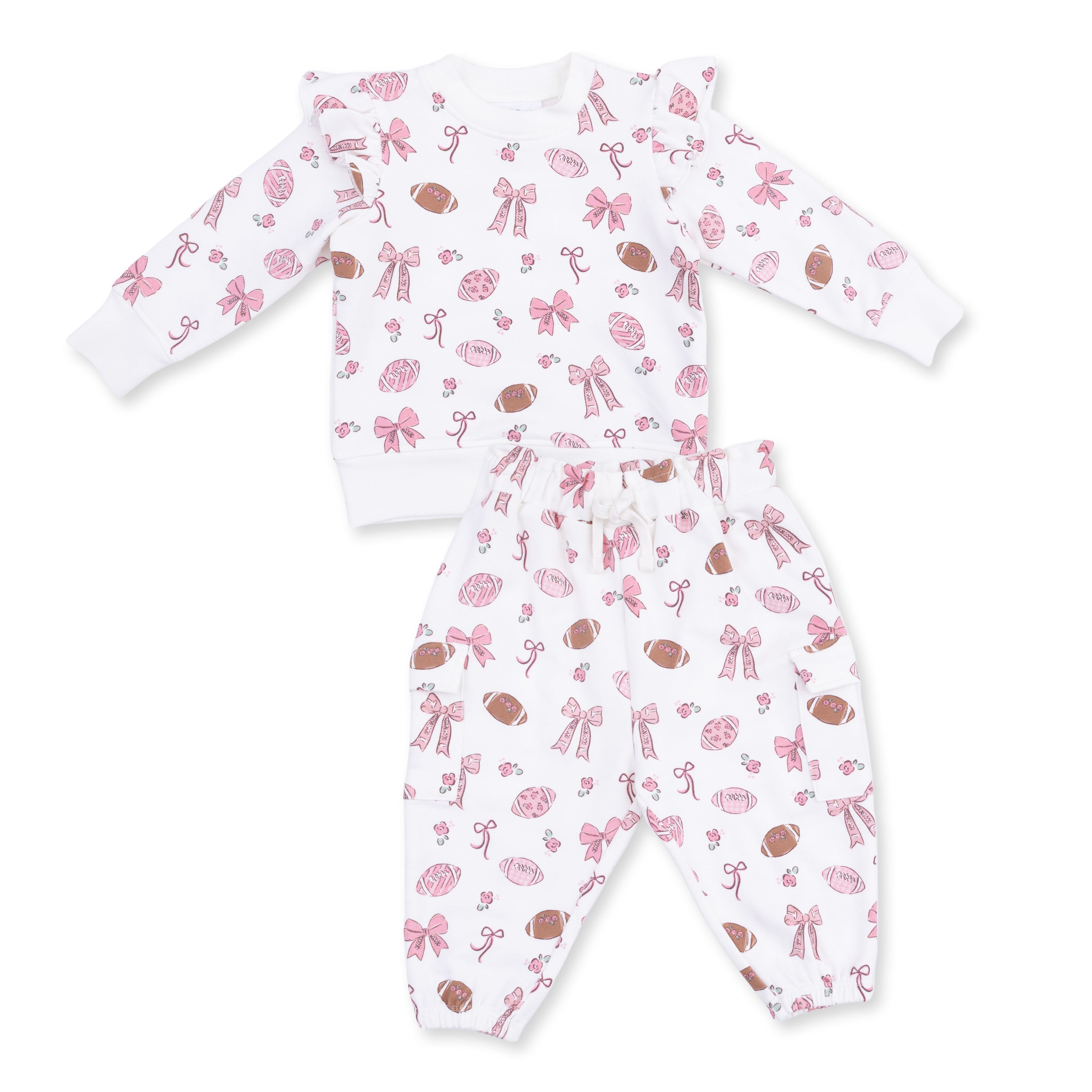 Footballs And Bows - Ruffle Sweatshirt And Fashion Cargo Pants