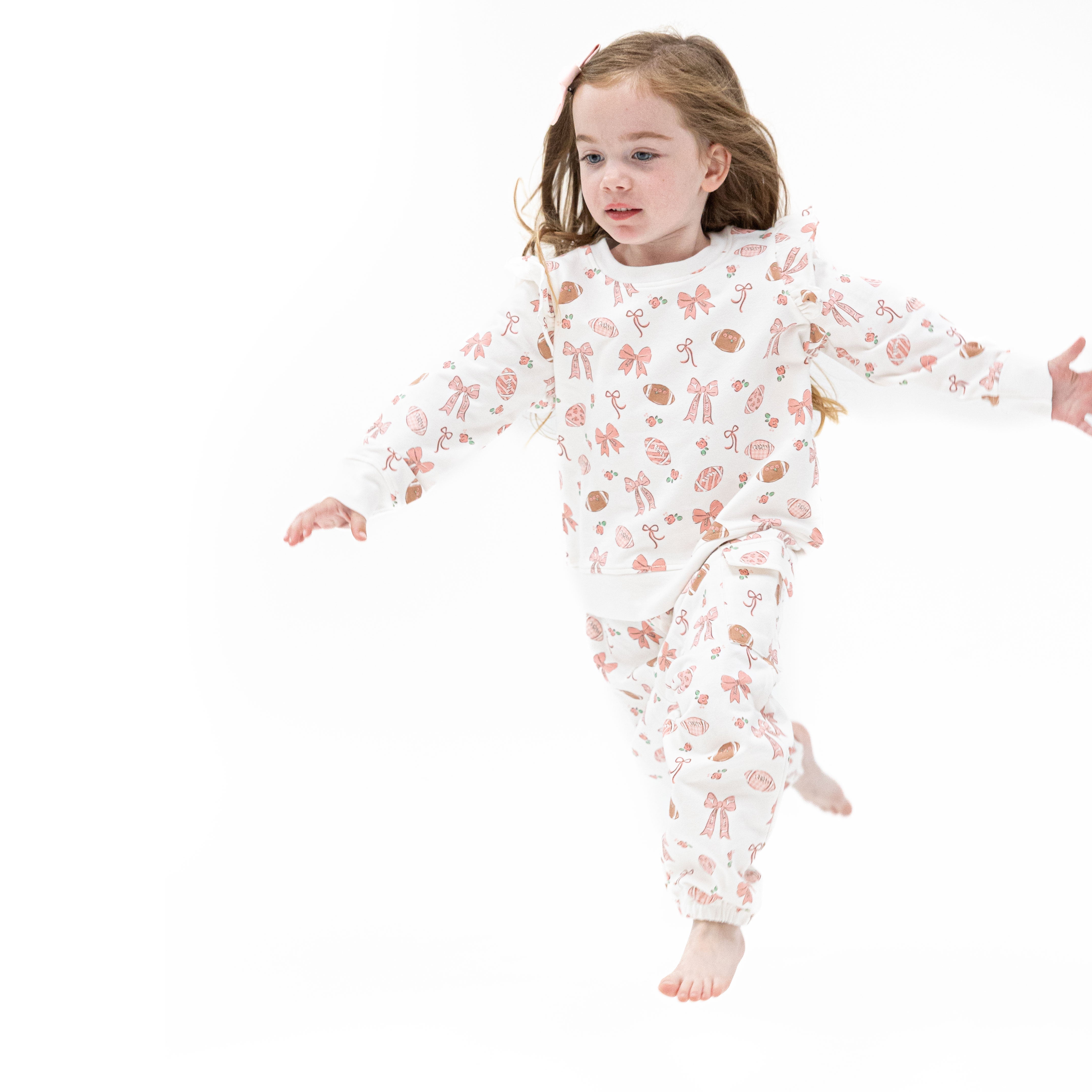 Footballs And Bows - Ruffle Sweatshirt And Fashion Cargo Pants