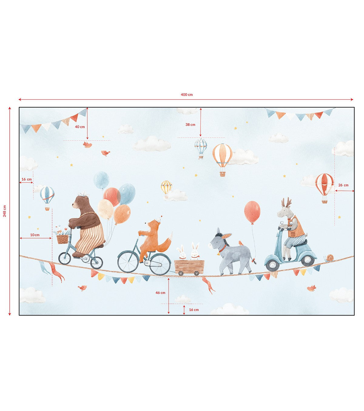 Gentle Friends - Panoramic Wallpaper - Animals And Balloons