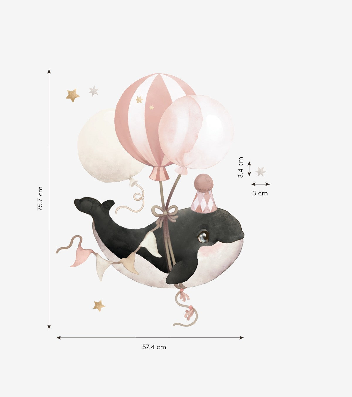 Selene - Large Sticker - Orca And Balloons (pink)
