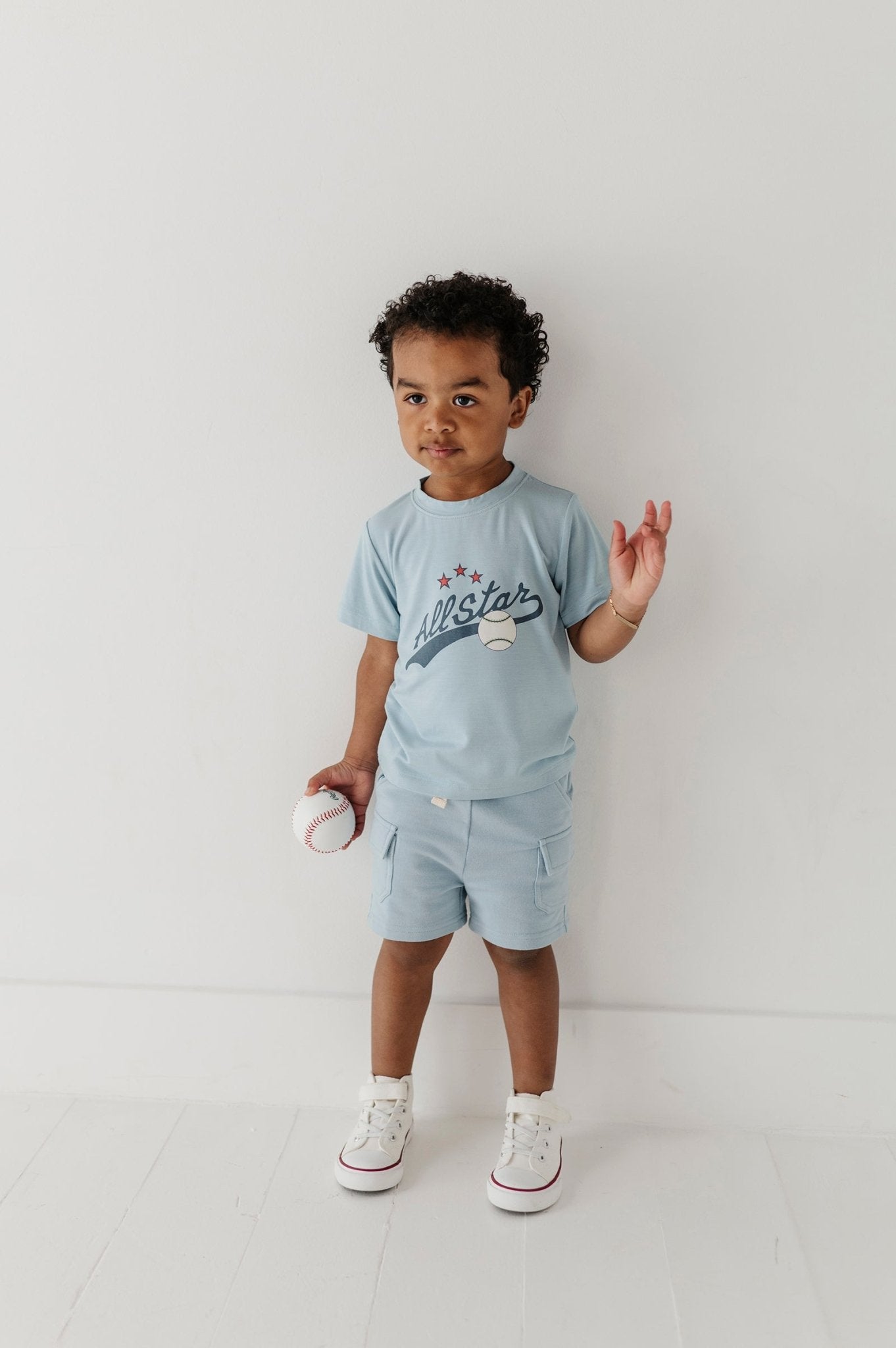 Boys Cargo Shorts In Dusty Sky Blue