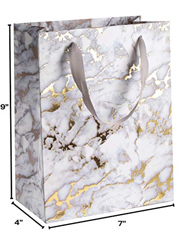 White Marble Design Foil Stamped Gift Bags 24 Pack 9"x 7"x 4"