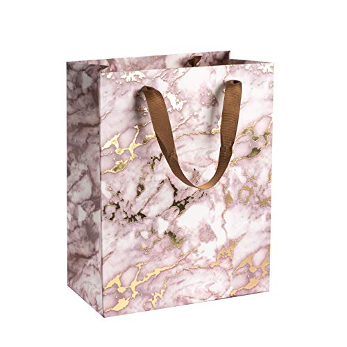 Brown Marble Design Foil Stamped Gift Bags 24 Pack 9"x 7"x 4"