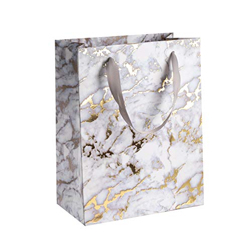 White Marble Design Foil Stamped Gift Bags 24 Pack 9"x 7"x 4"