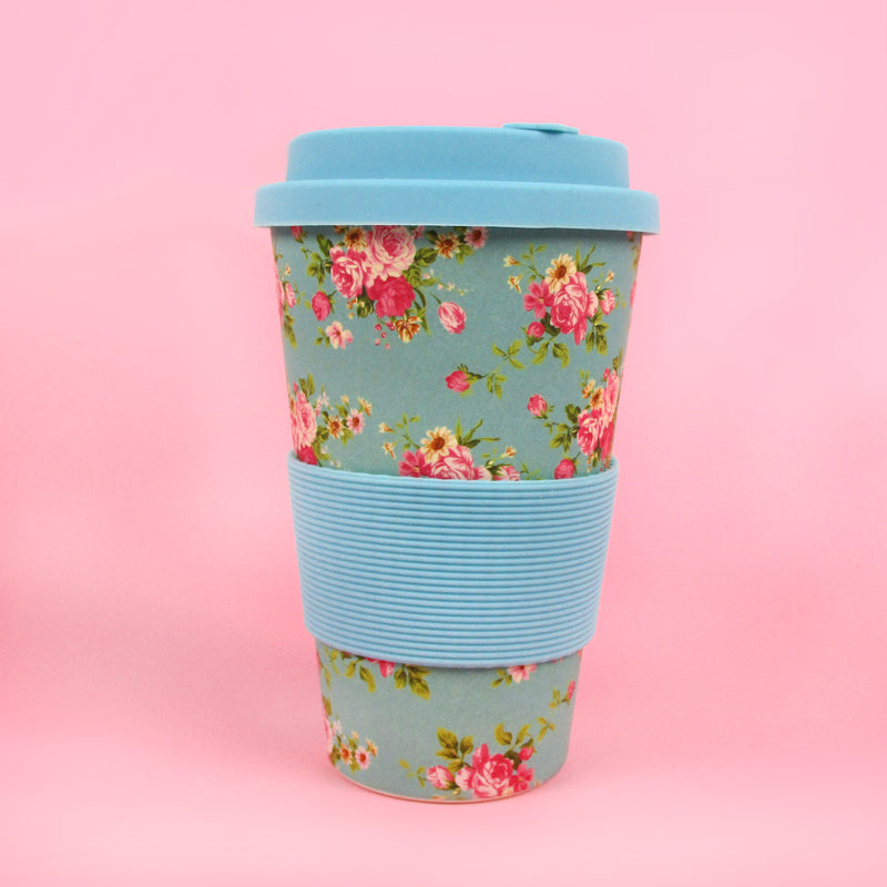 Eco-friendly Reusable Plant Fiber Travel Mug With Blue Floral Design