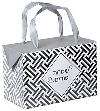 Silver Purim Paper Gift Bag Box 12 Pack 7"x 3.5"x 4.75"