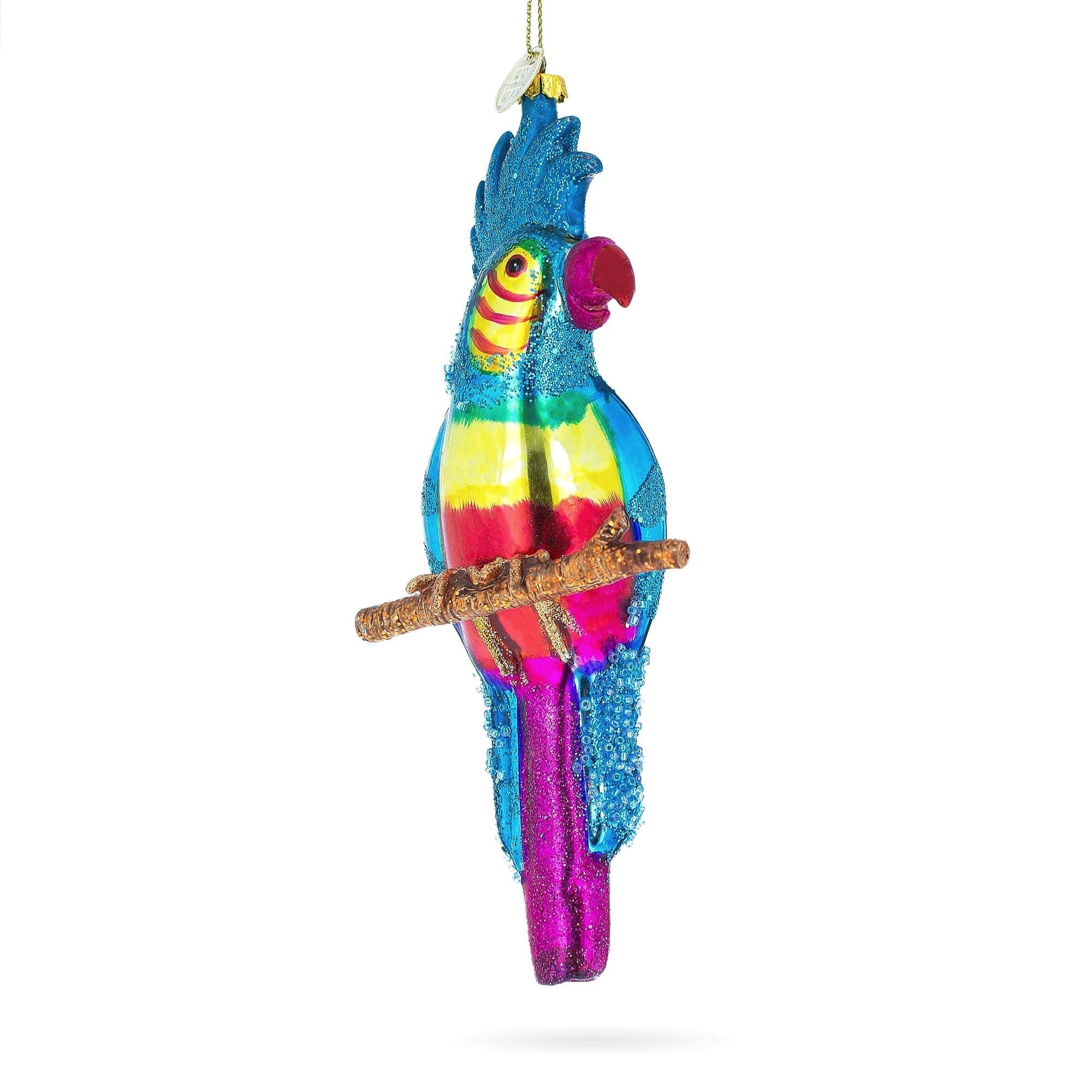 Vibrant Parrot With Colorful Beads - Blown Glass Christmas Ornament