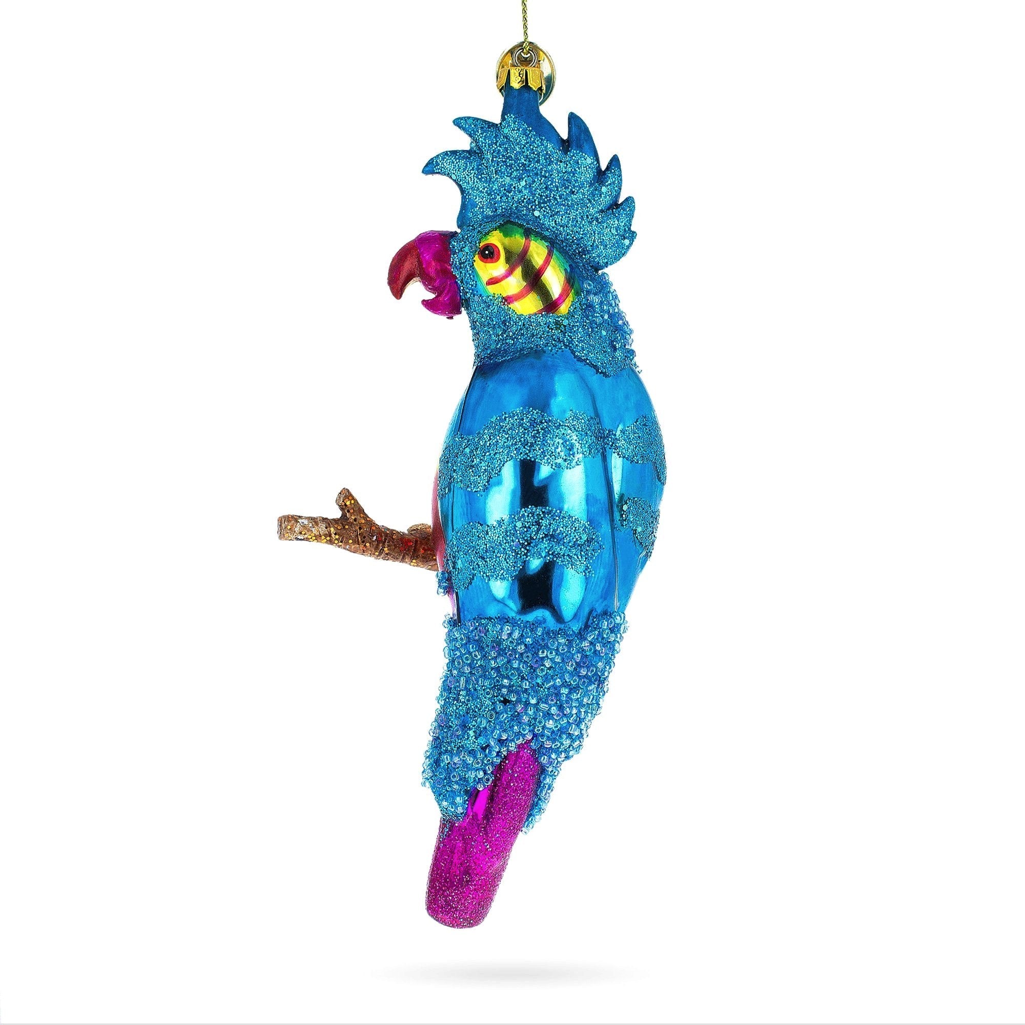 Vibrant Parrot With Colorful Beads - Blown Glass Christmas Ornament