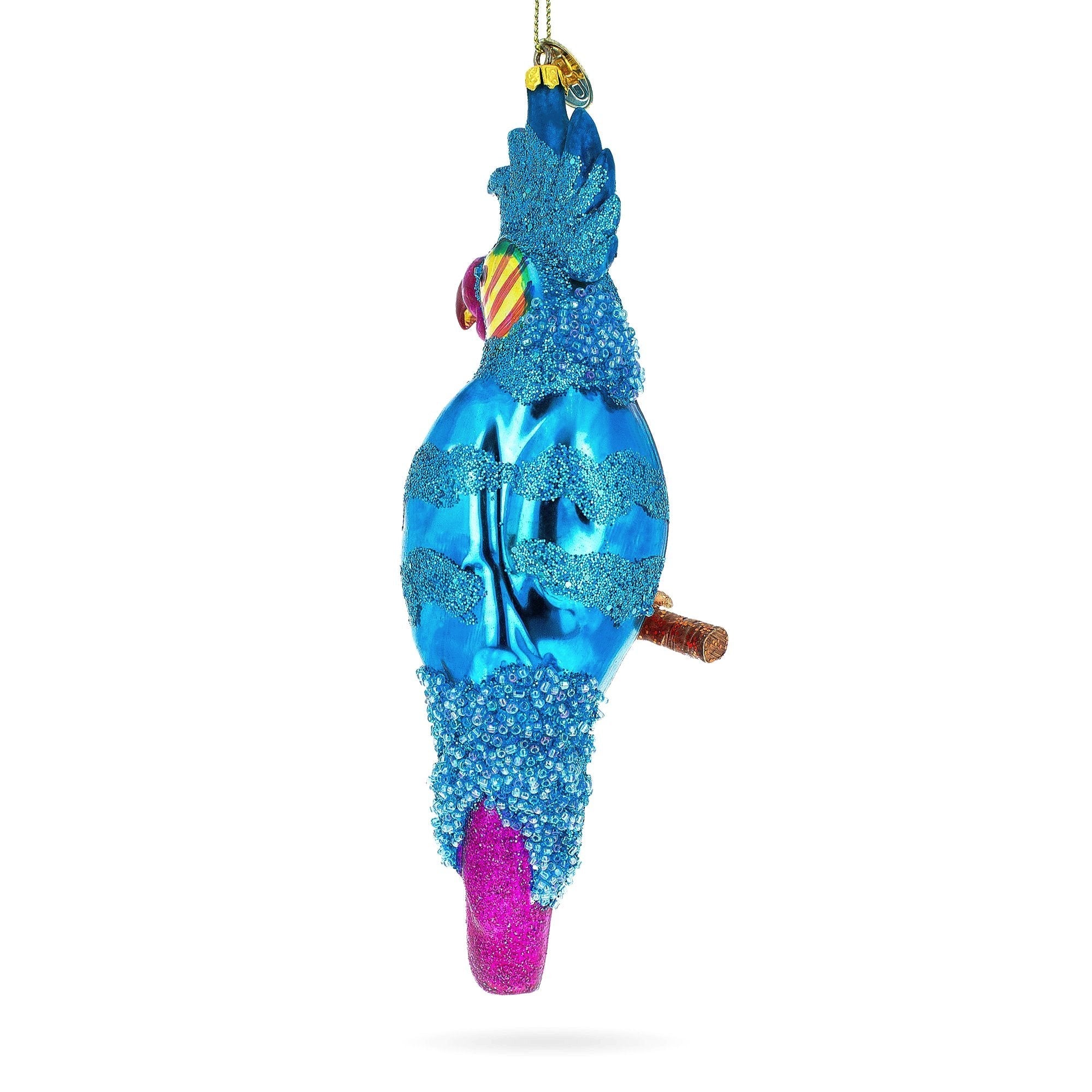 Vibrant Parrot With Colorful Beads - Blown Glass Christmas Ornament