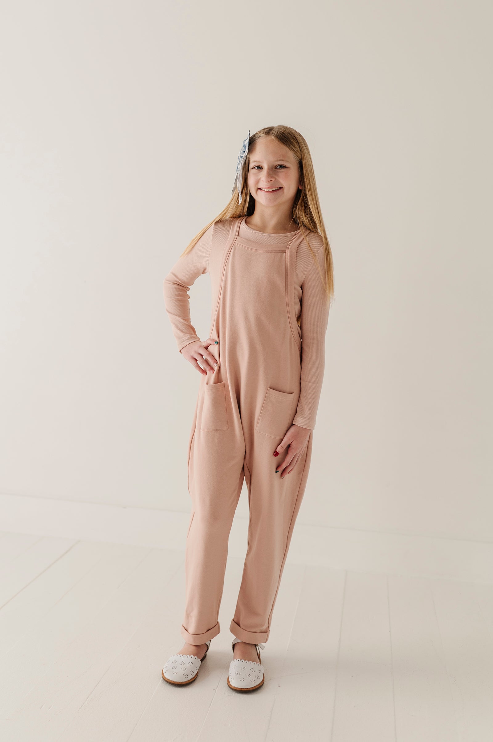 Long Sleeve Harem Jumpsuit Set In Grayish Blue