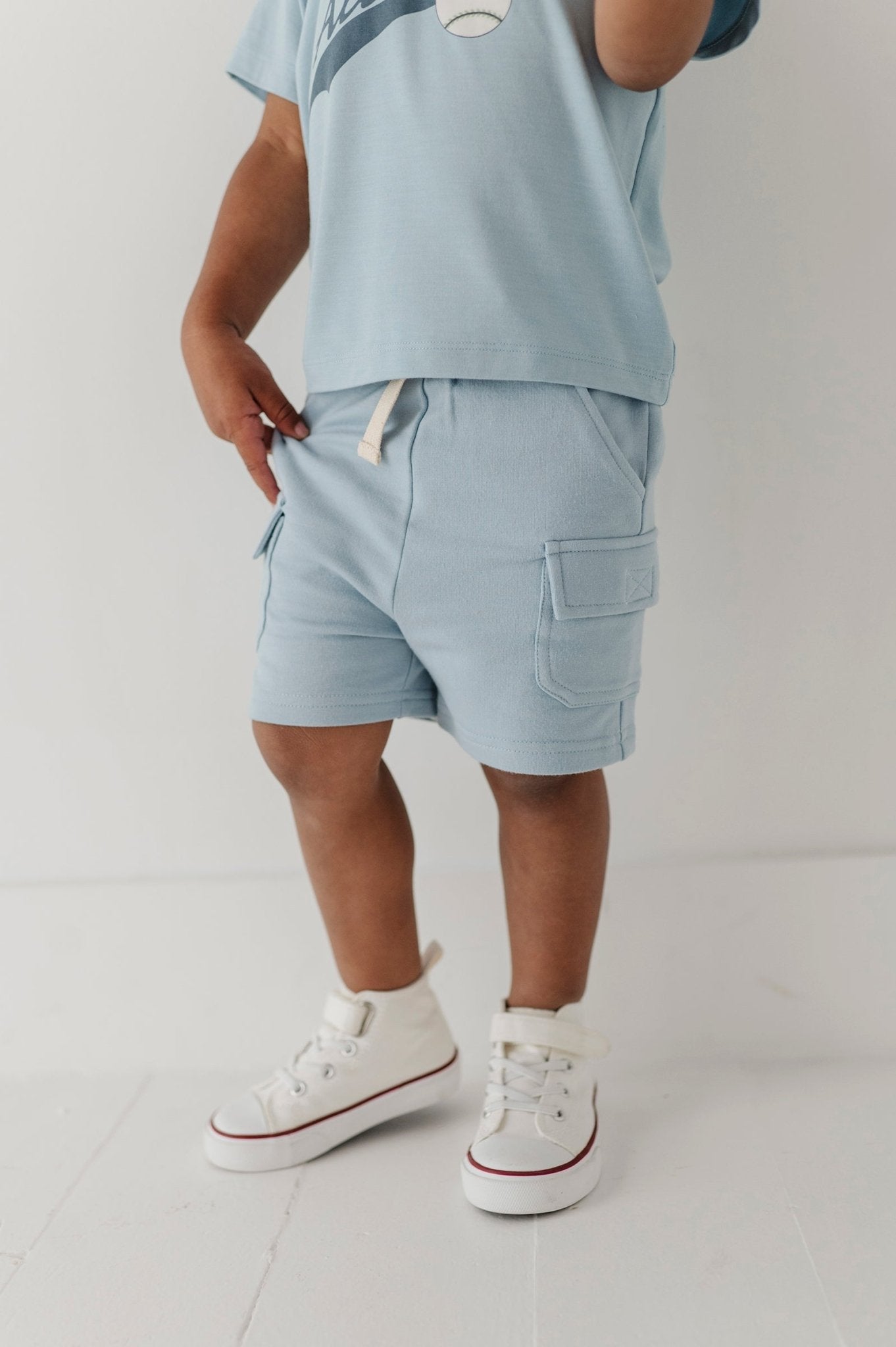 Boys Cargo Shorts In Dusty Sky Blue
