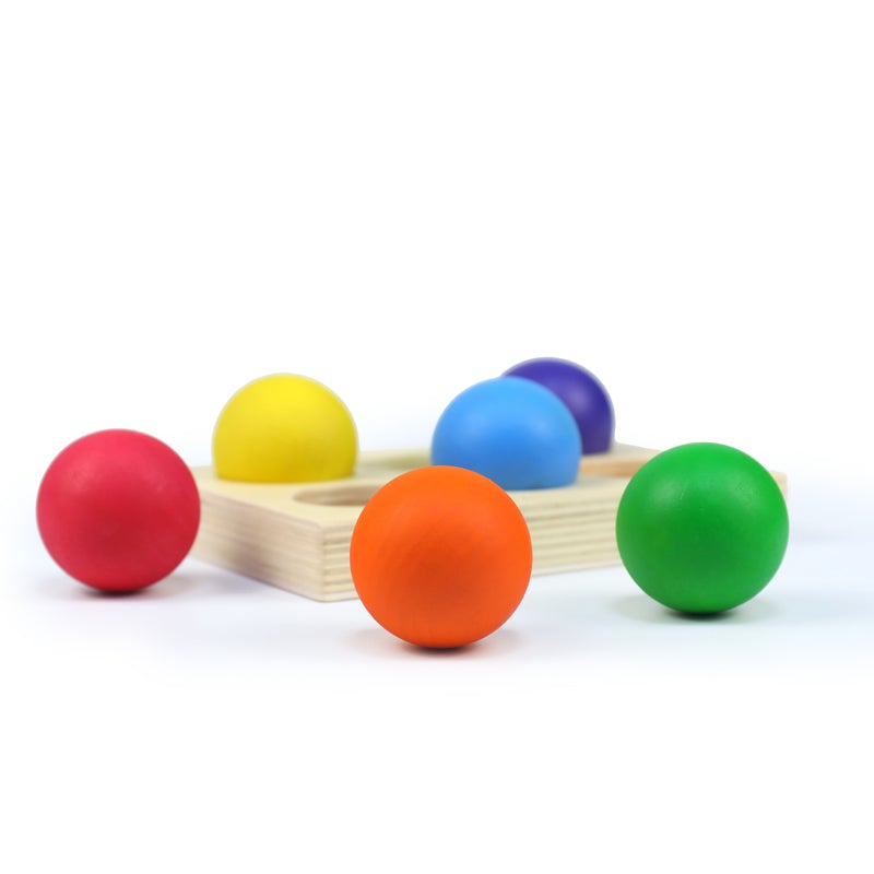 12 Pcs Rainbow Wooden Balls With Tray In Primary Colors Diameter 1.4 Inches