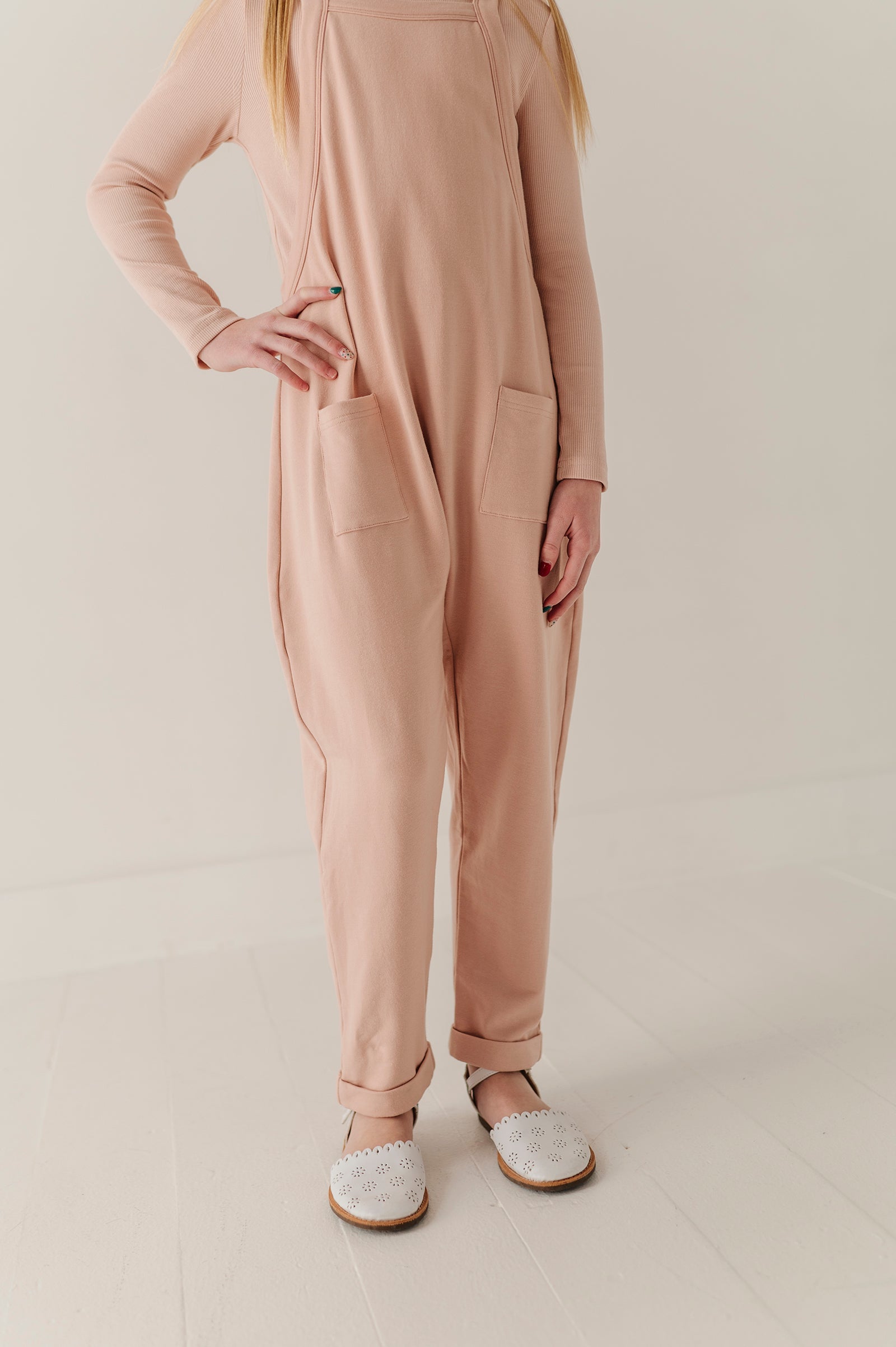 Long Sleeve Harem Jumpsuit Set In Grayish Blue