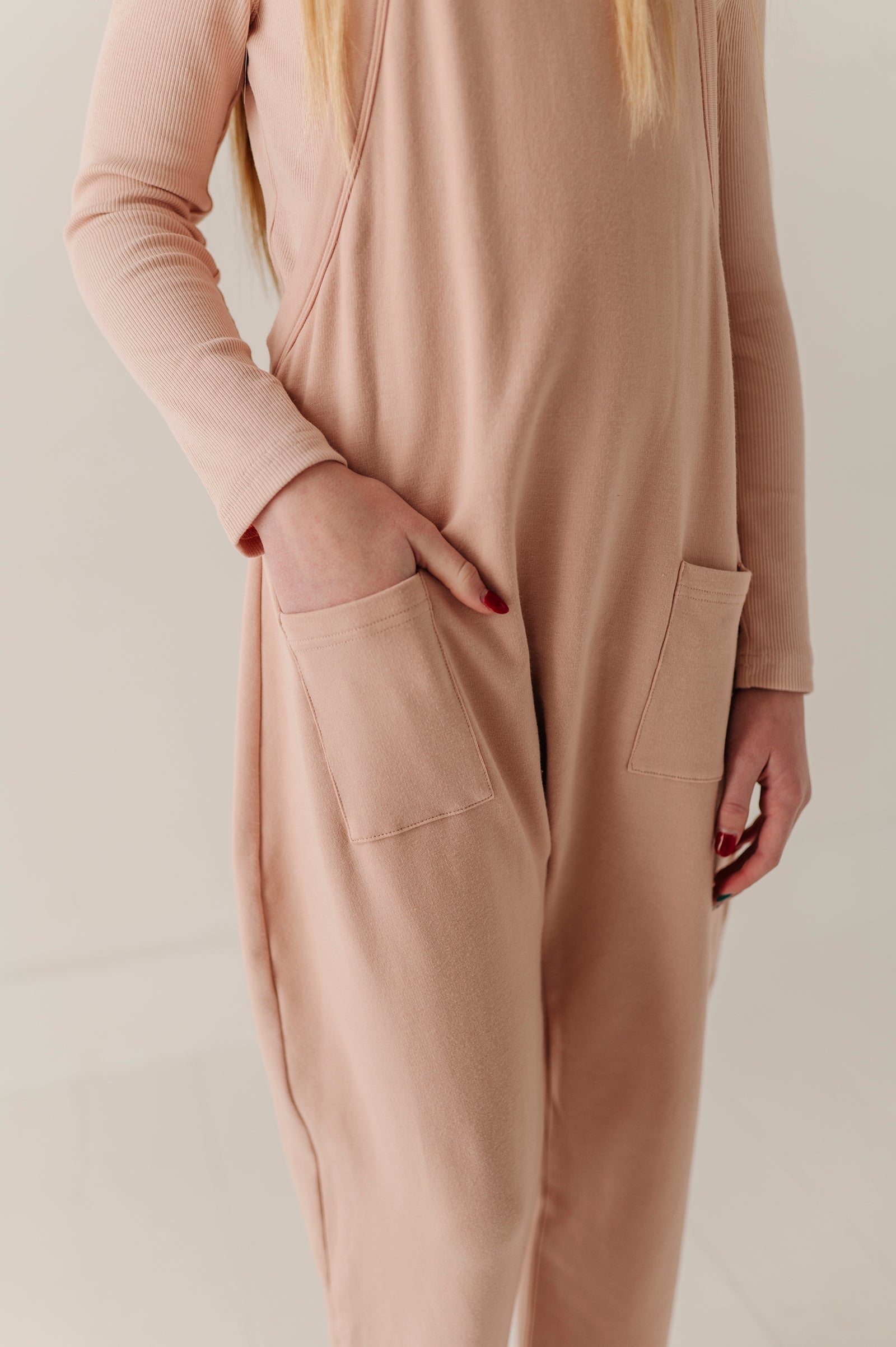 Long Sleeve Harem Jumpsuit Set In Grayish Blue