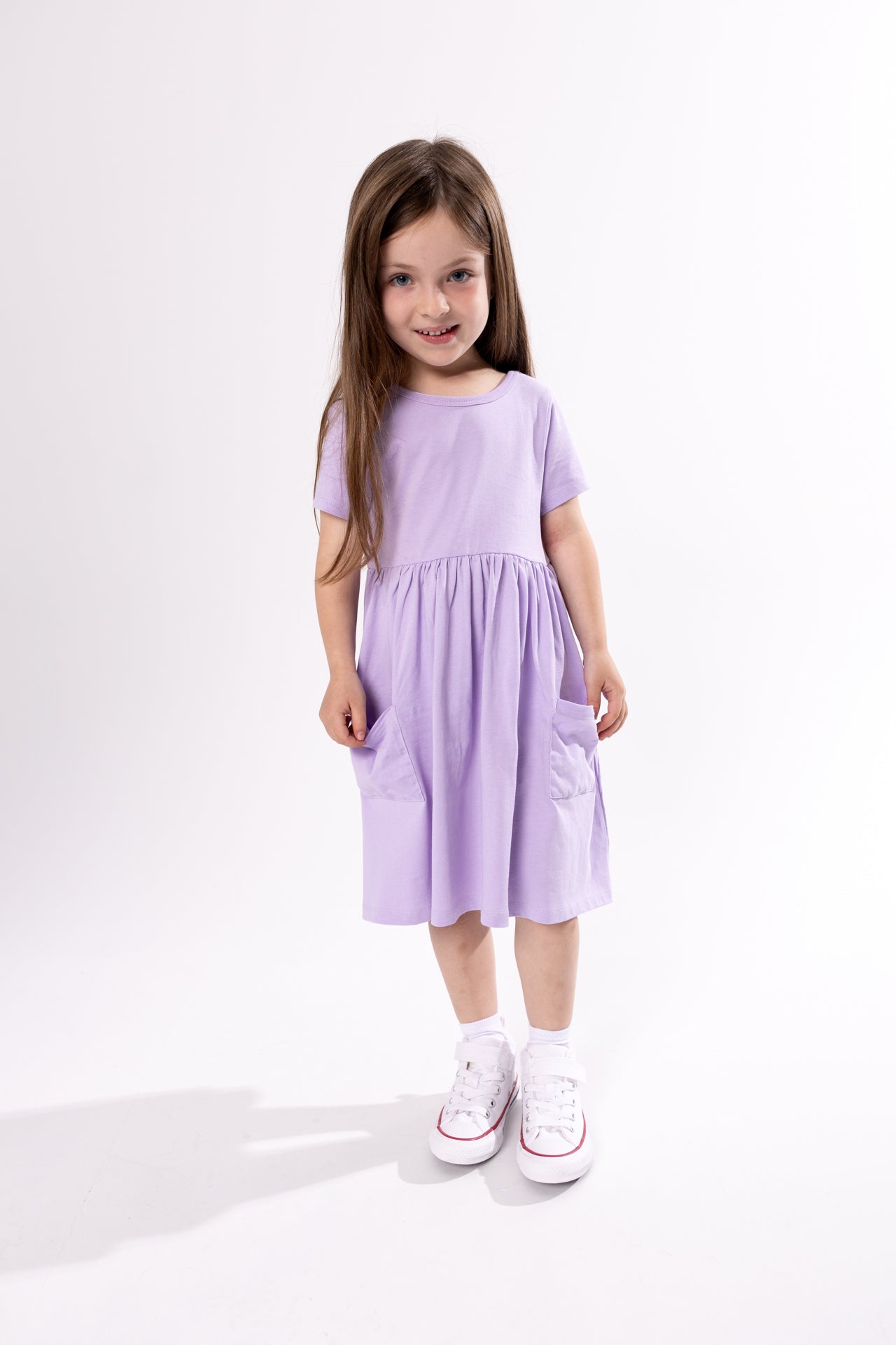 Lilac Prayer Pocket Short Sleeve Twirl Dress Cotton