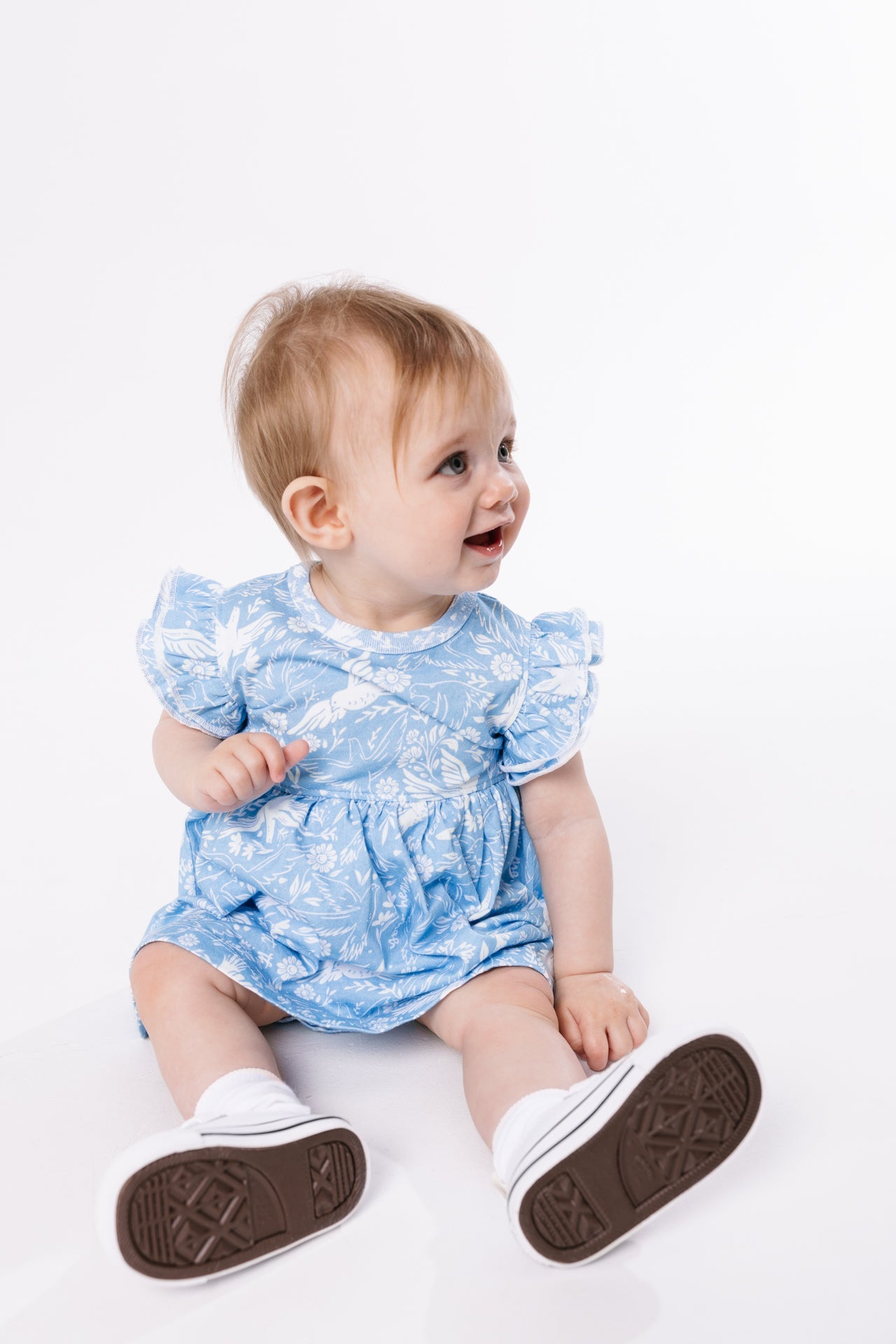 Birds Of The Air Short Sleeve Twirl Dress Bodysuit Cotton