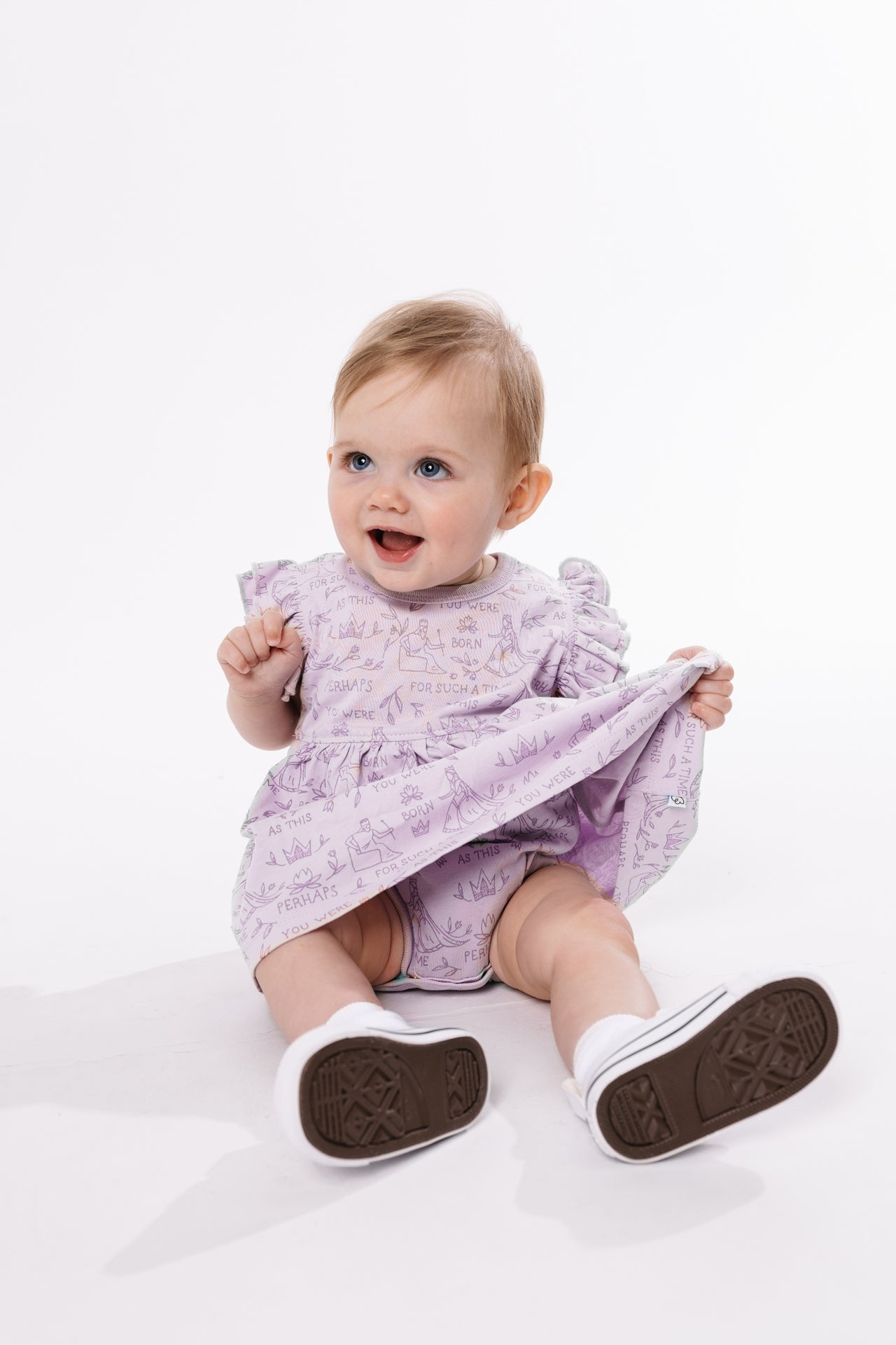 Queen Esther Lavender Short Sleeve Twirl Dress Bodysuit Cotton