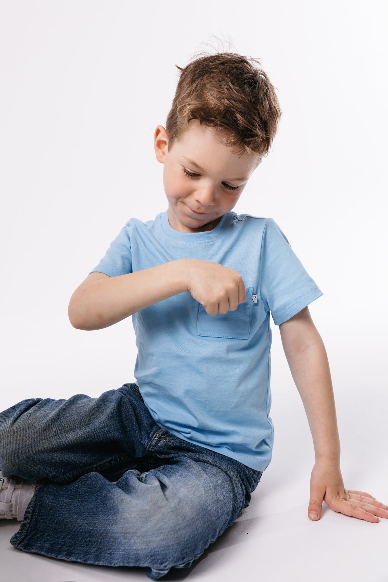 Blue Prayer Pocket Short Sleeve T-shirt Cotton