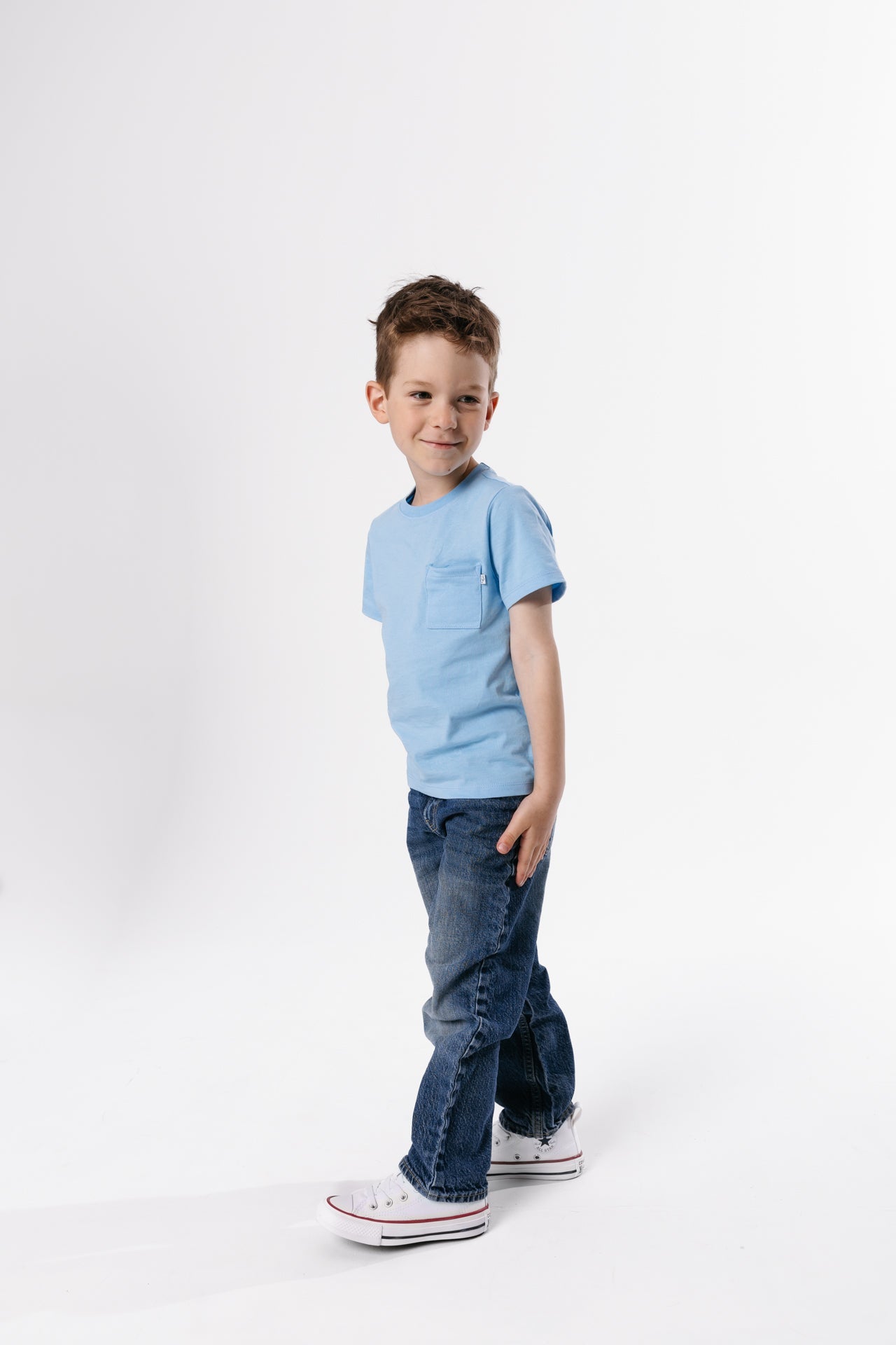 Blue Prayer Pocket Short Sleeve T-shirt Cotton