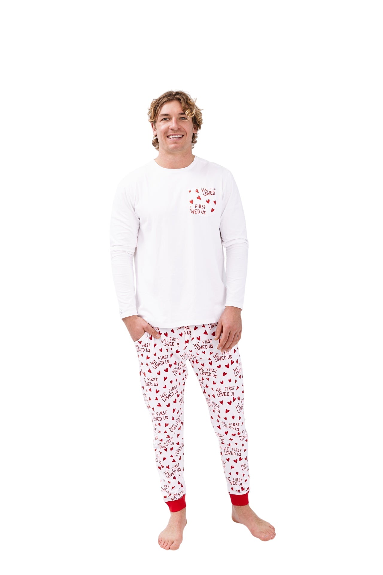 He First Loved Us Red Men's Pj Set Cotton