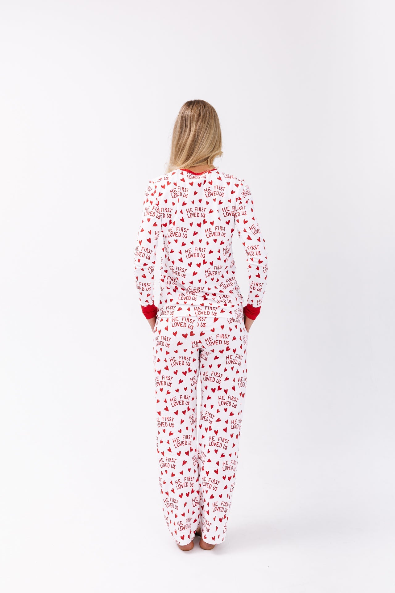 He First Loved Us Red Women's Pj Set Cotton