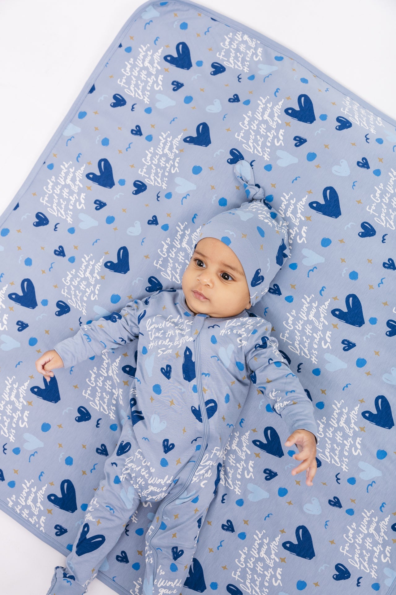 John 3:16 Blue Pj Footed Onesie Bamboo