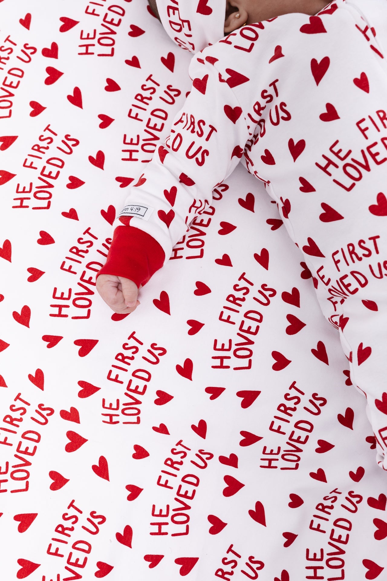 He First Loved Us Red Pj Footed Onesie Cotton