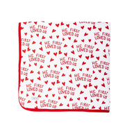 He First Loved Us Red Blanket Cotton