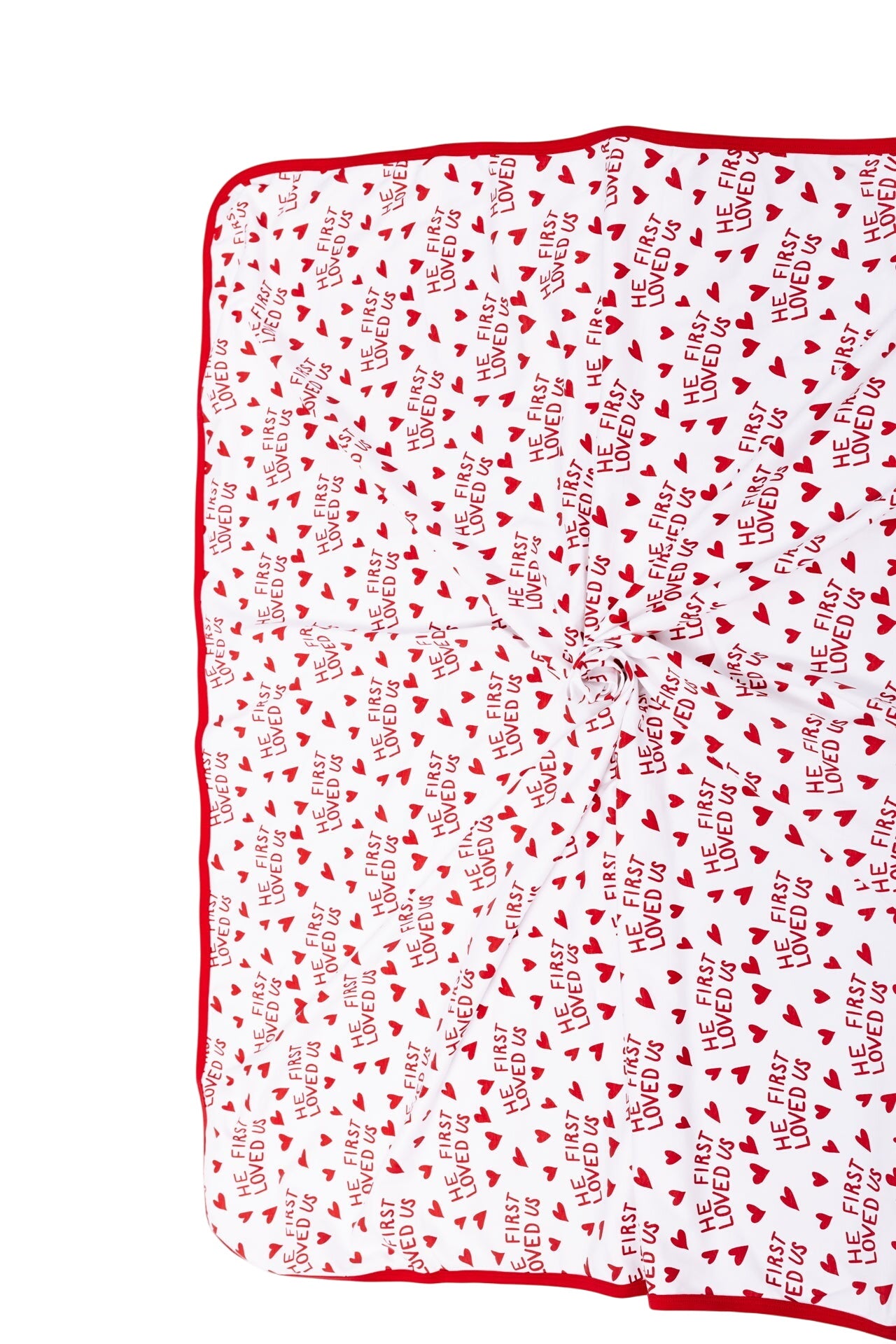 He First Loved Us Red Swaddle Cotton