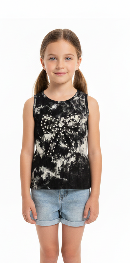 Tweenstyle By Stoopher - Black/silver Bow Tie Dye Tank