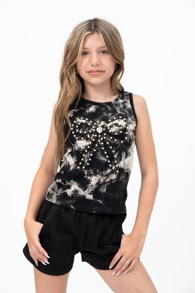 Tweenstyle By Stoopher - Black/silver Bow Tie Dye Tank