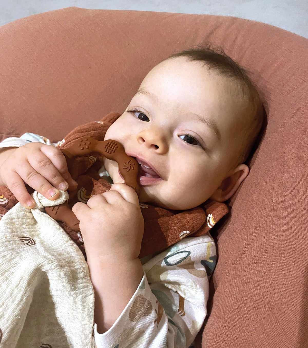 Brown Teething Ring And Diaper