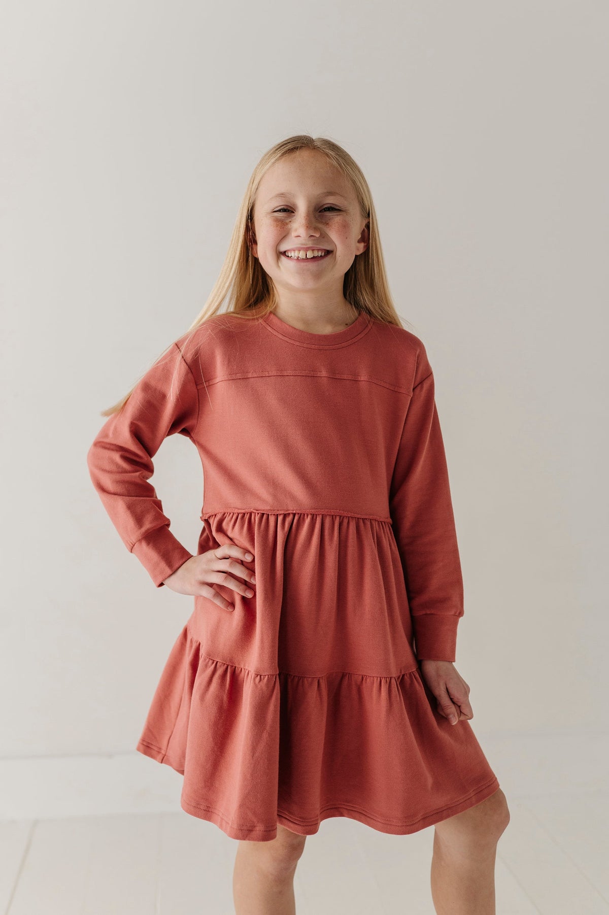 Girls Terry Sweatshirt Dress In Shadow Green