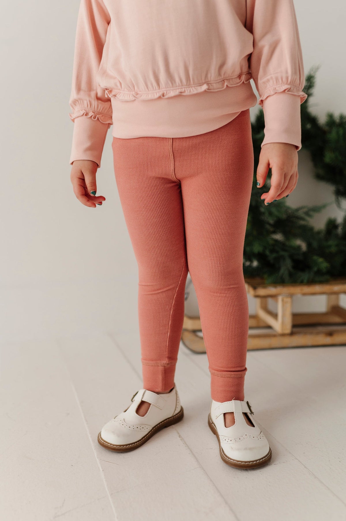 Girls Ribbed Leggings In Holly Dust