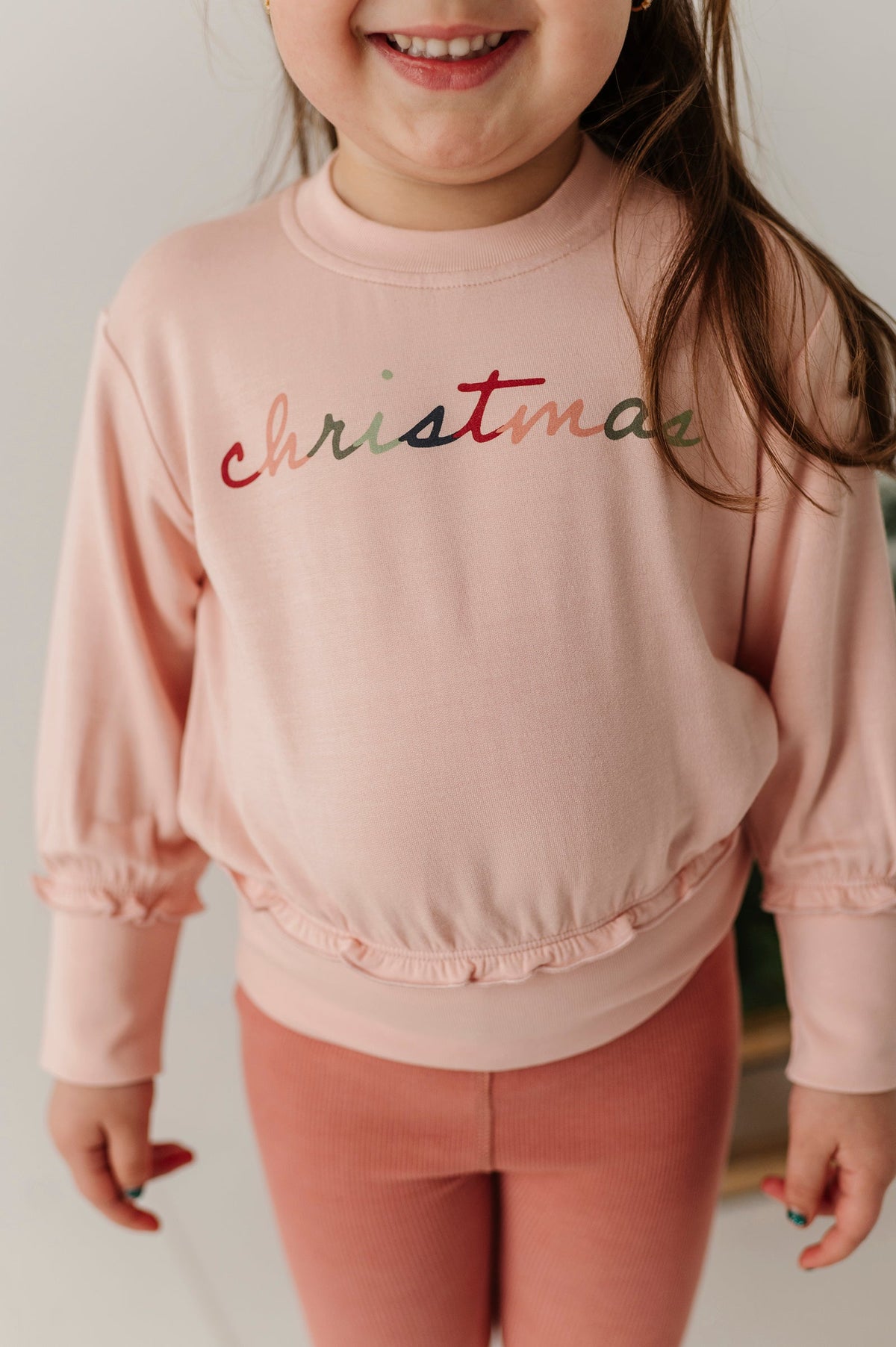 Girls Ruffle Hem Sweatshirt In Christmas