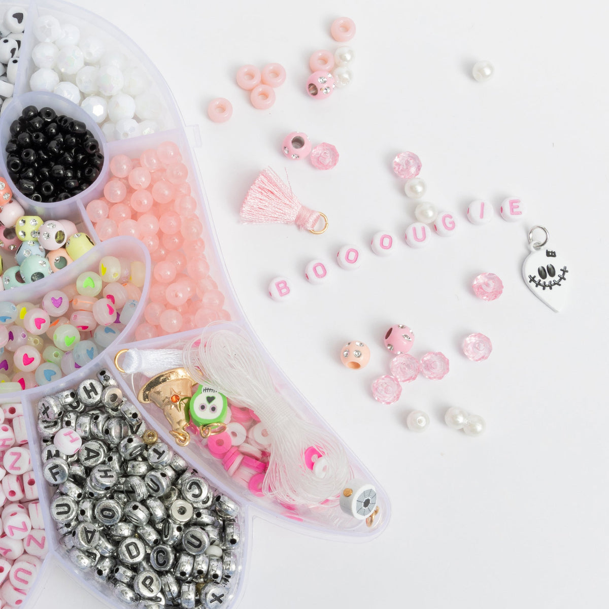 Pastel Pink Glow In The Dark Halloween Ghost Compartment Box Diy Letter Bead Box
