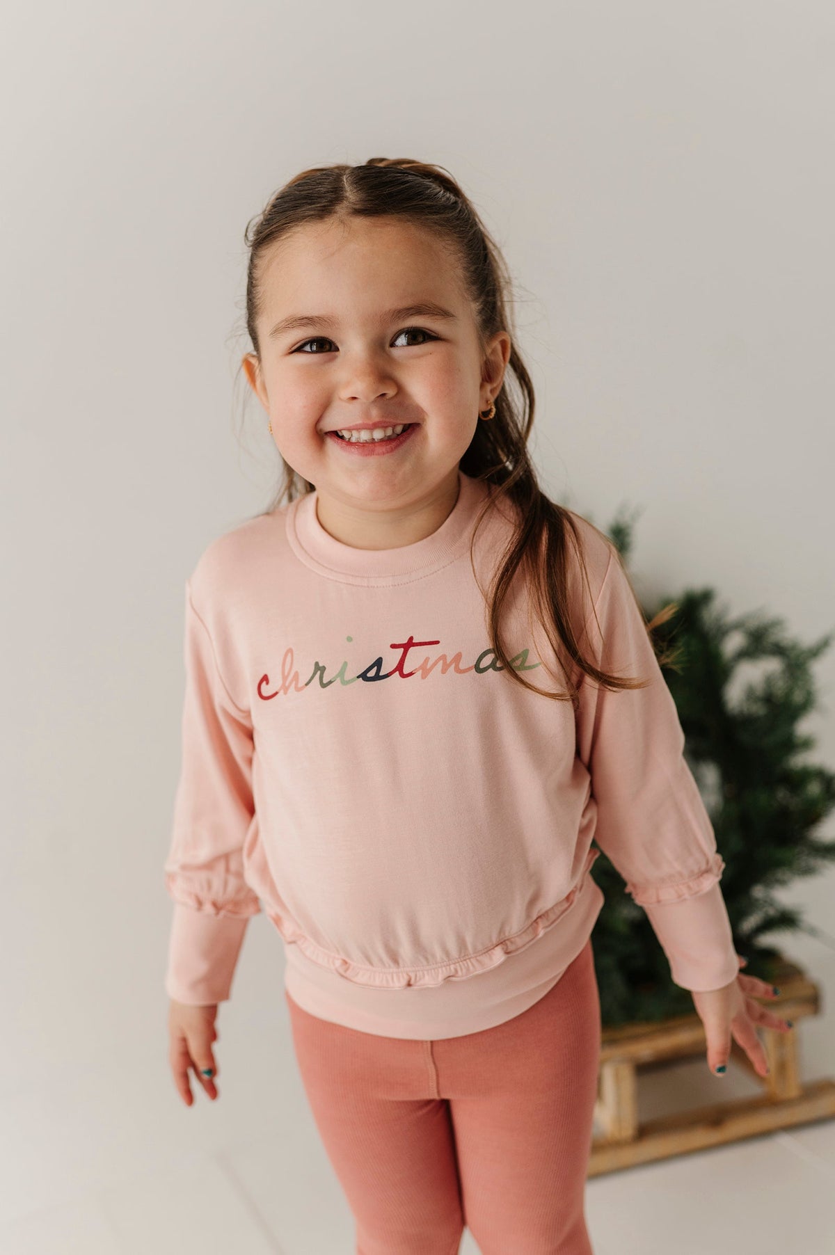 Girls Ruffle Hem Sweatshirt In Christmas