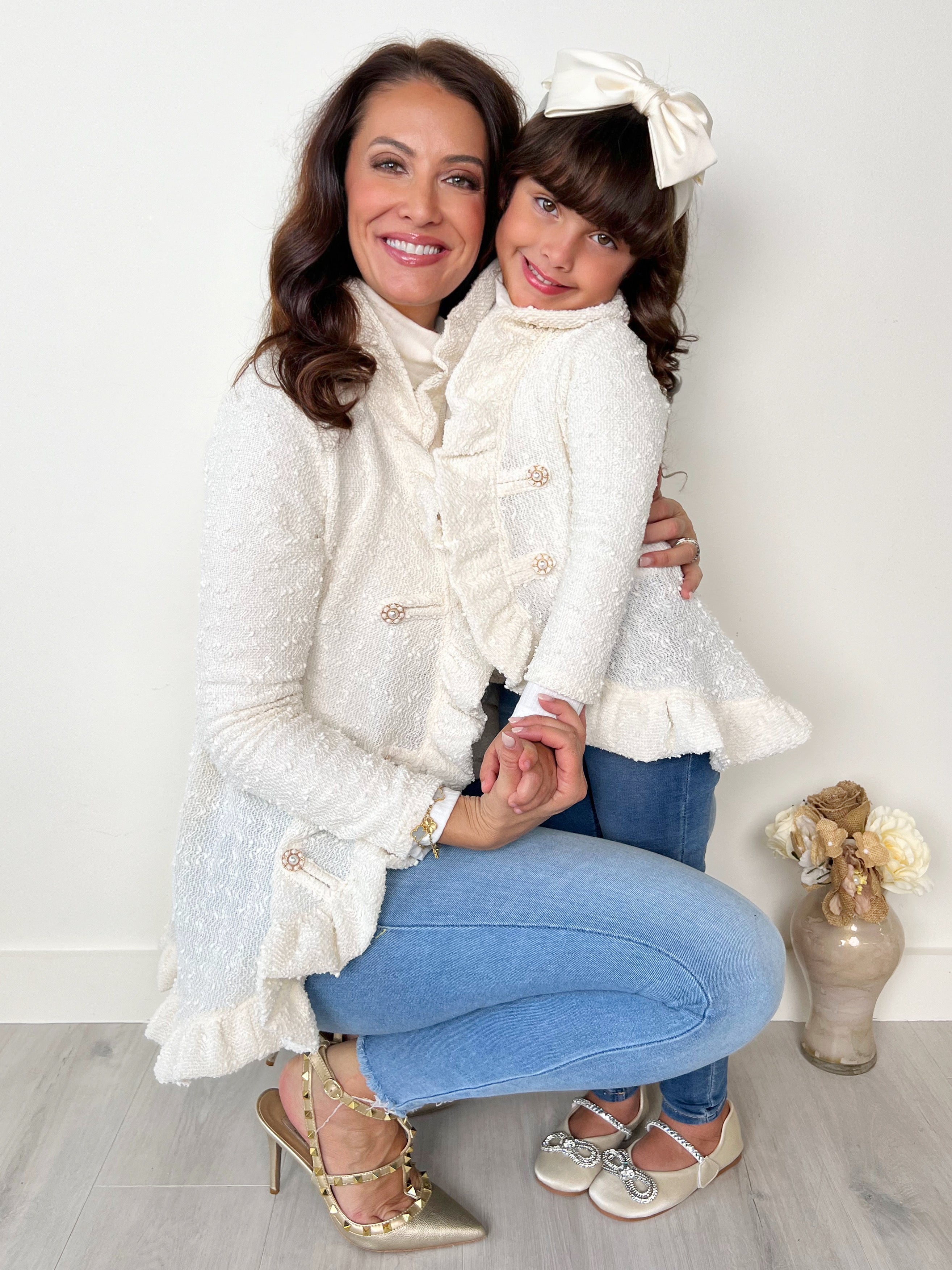 Mommy And Me Classy Duo Ivory Blazer Ruffle Cardigan