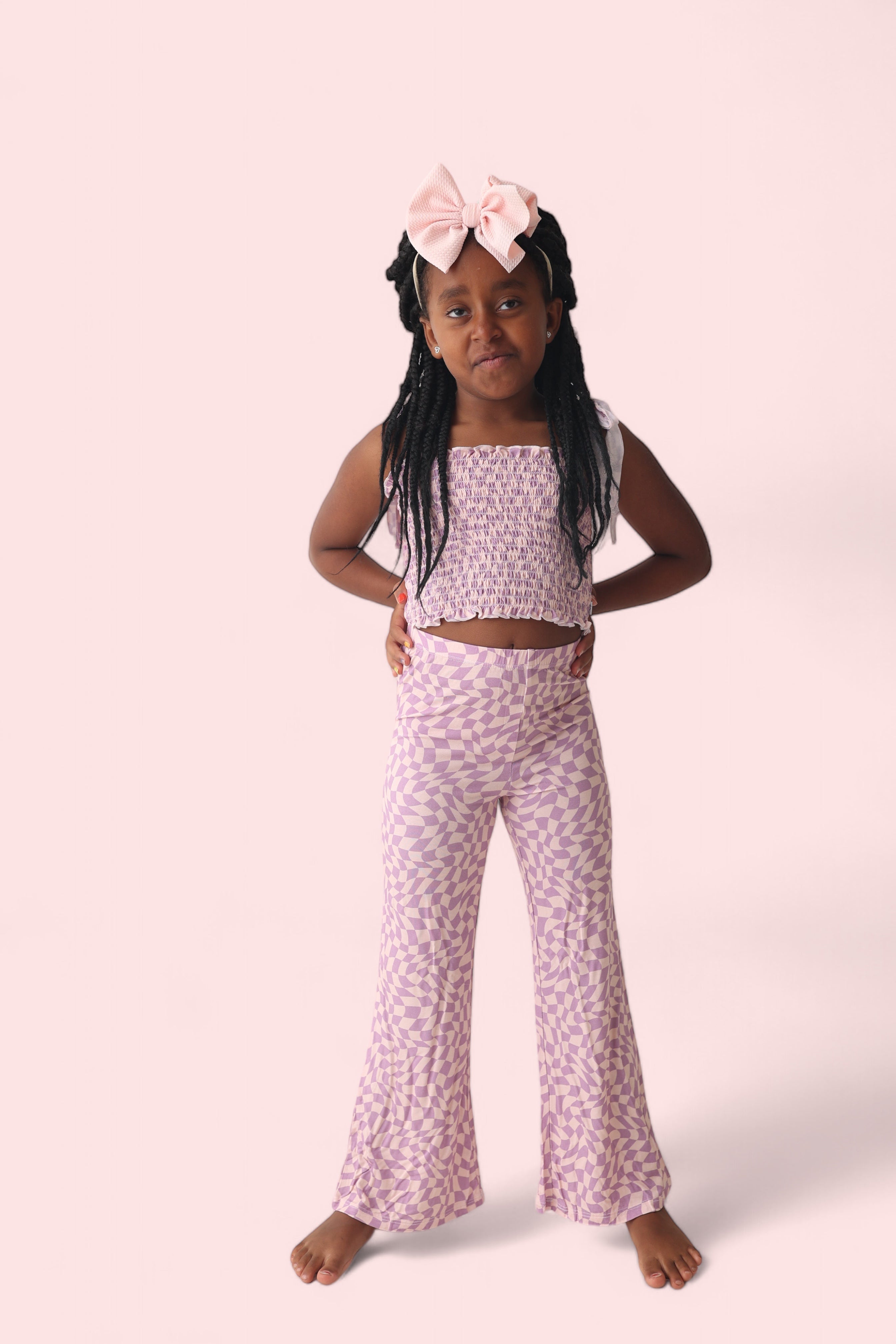 Plum Wavy Checkers Dream Smocked Flare Set