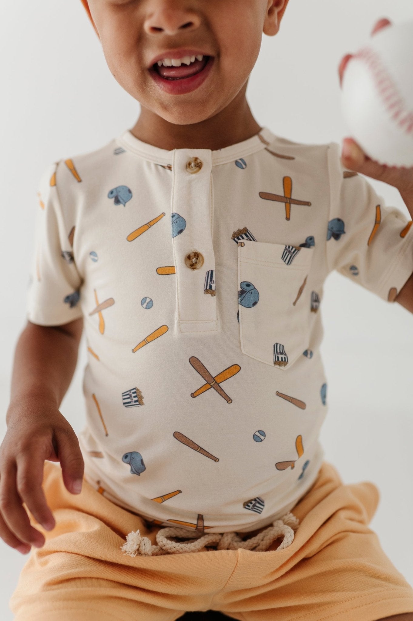 Boys Short Sleeve Henley Shirt In Baseball