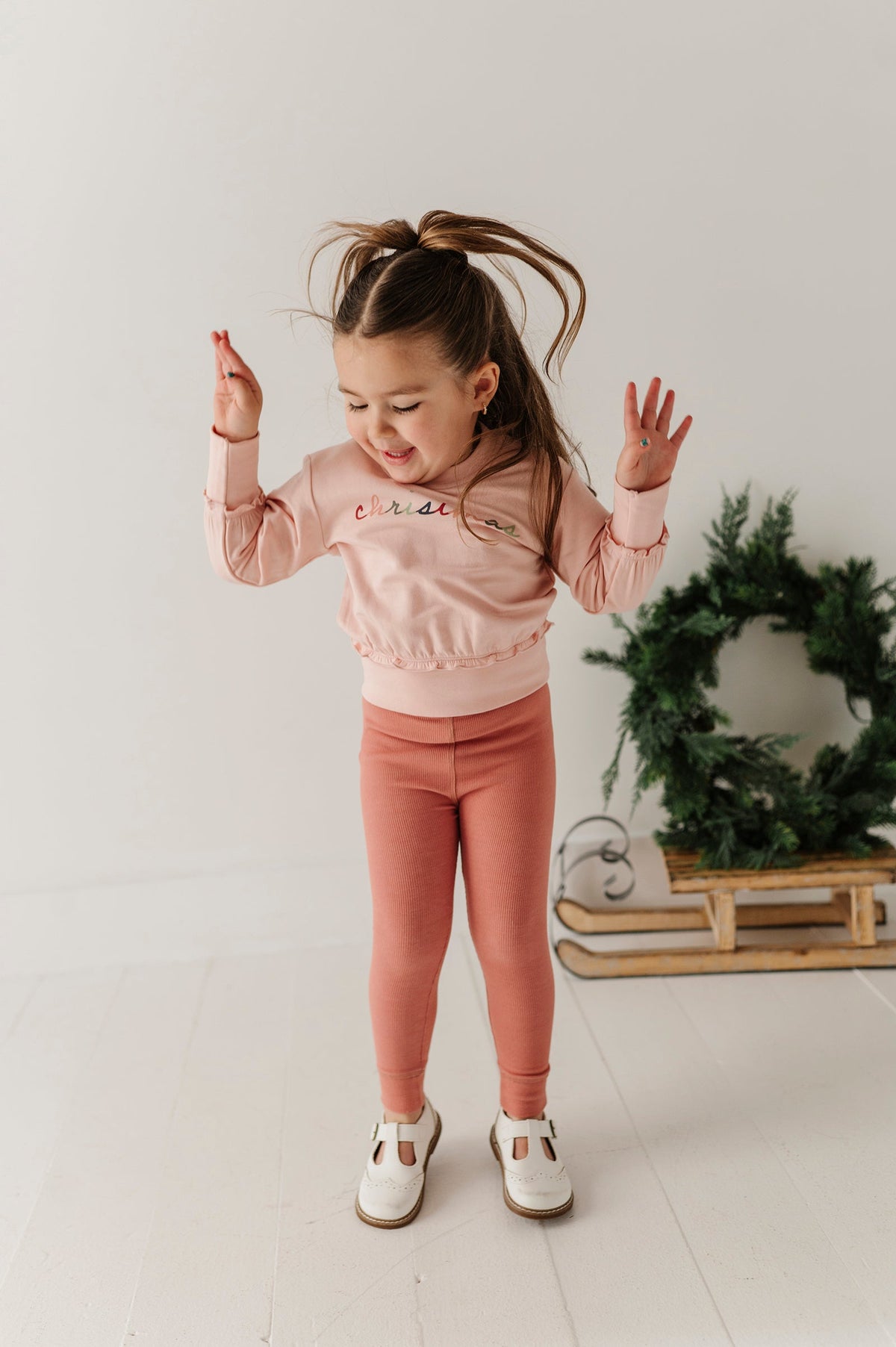 Girls Ribbed Leggings In Holly Dust