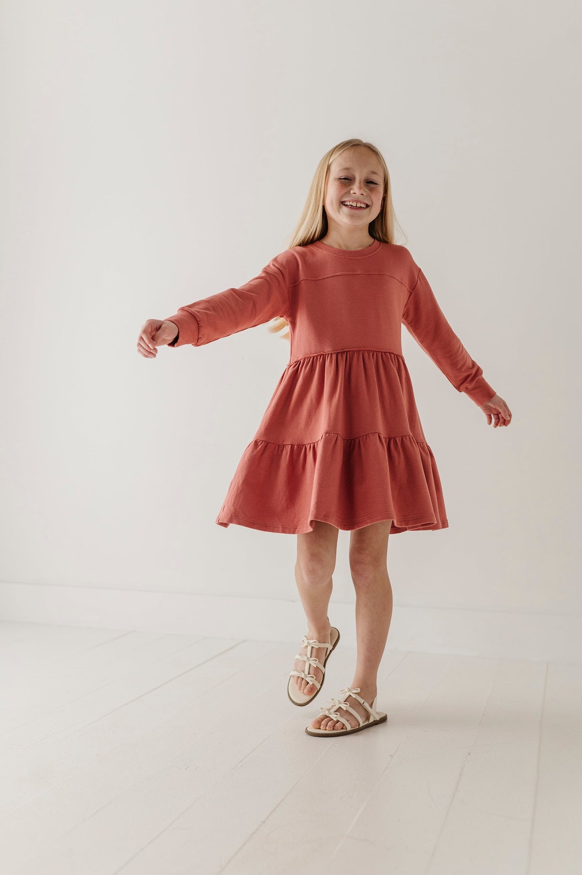 Girls Terry Sweatshirt Dress In Shadow Green