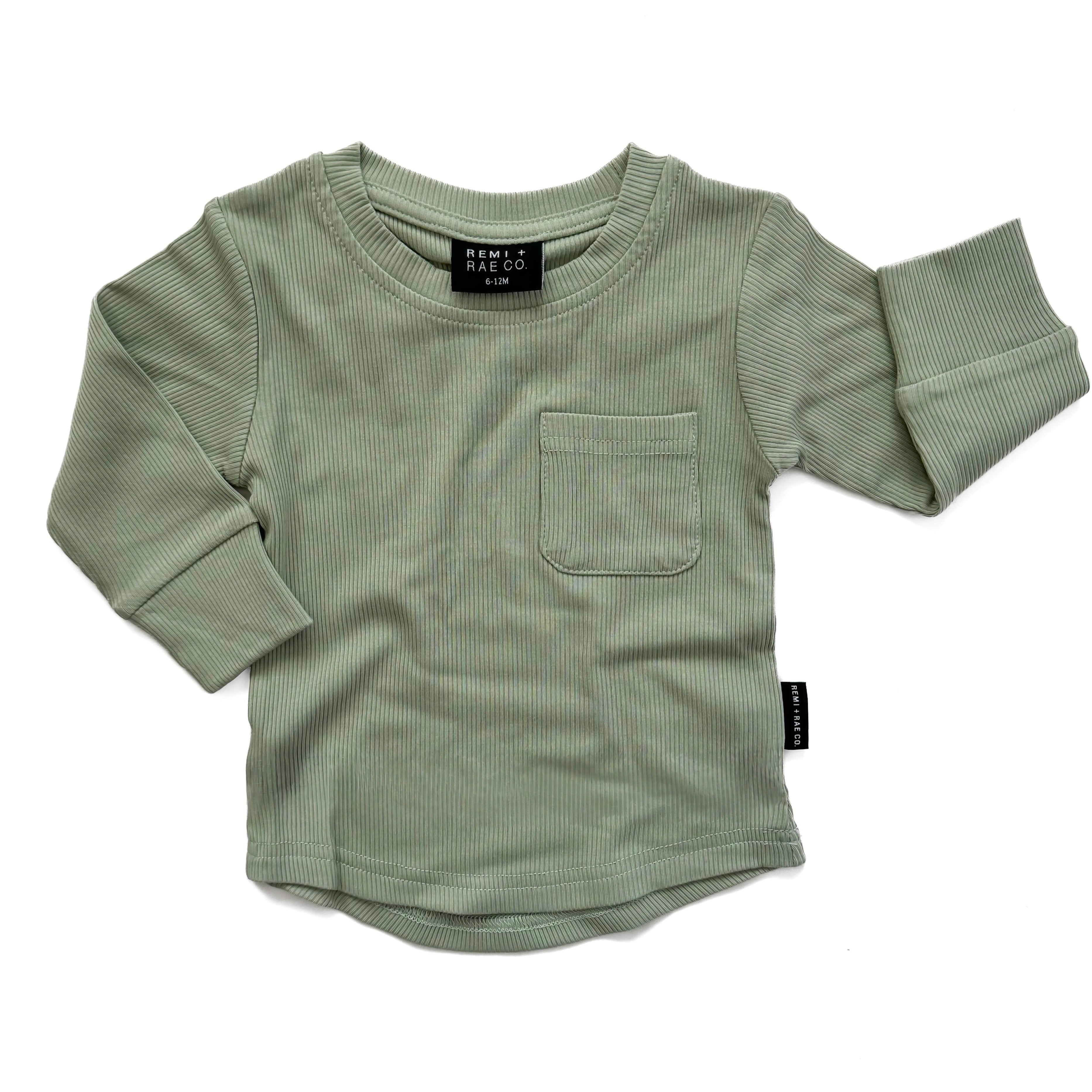 Bamboo Ribbed Long Sleeve Pocket Tee - Sage