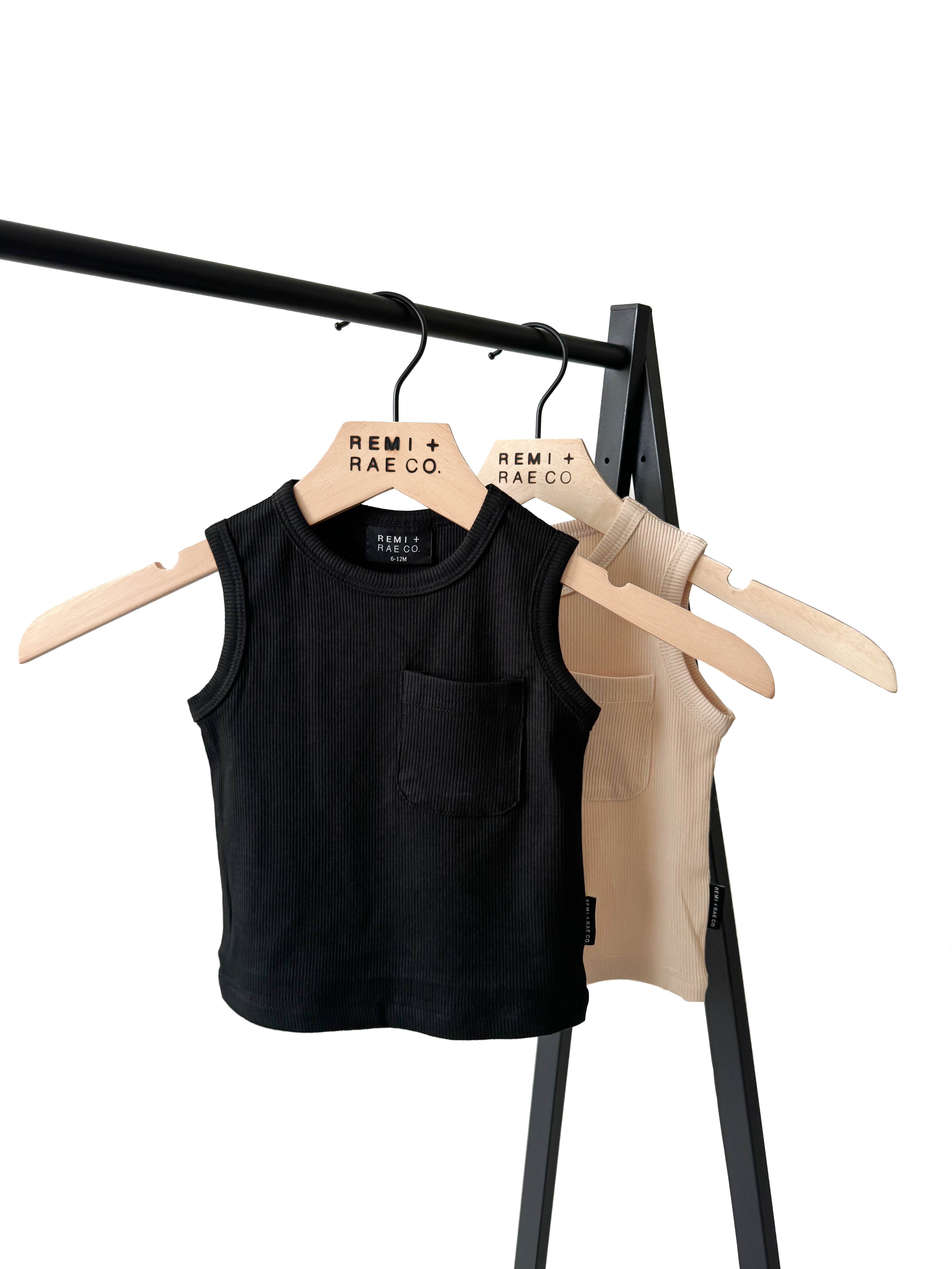 Bamboo Ribbed Pocket Tank - Black